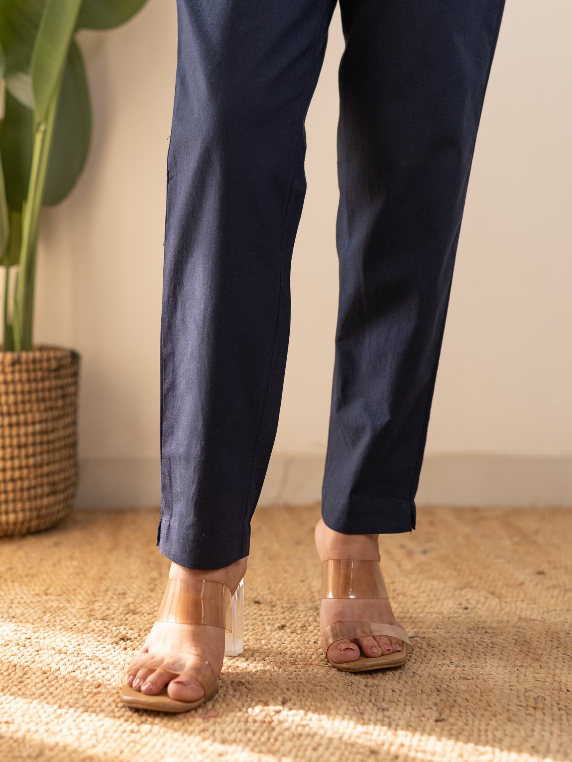 All-Day Cotton Straight Pant for Women-Navy Blue