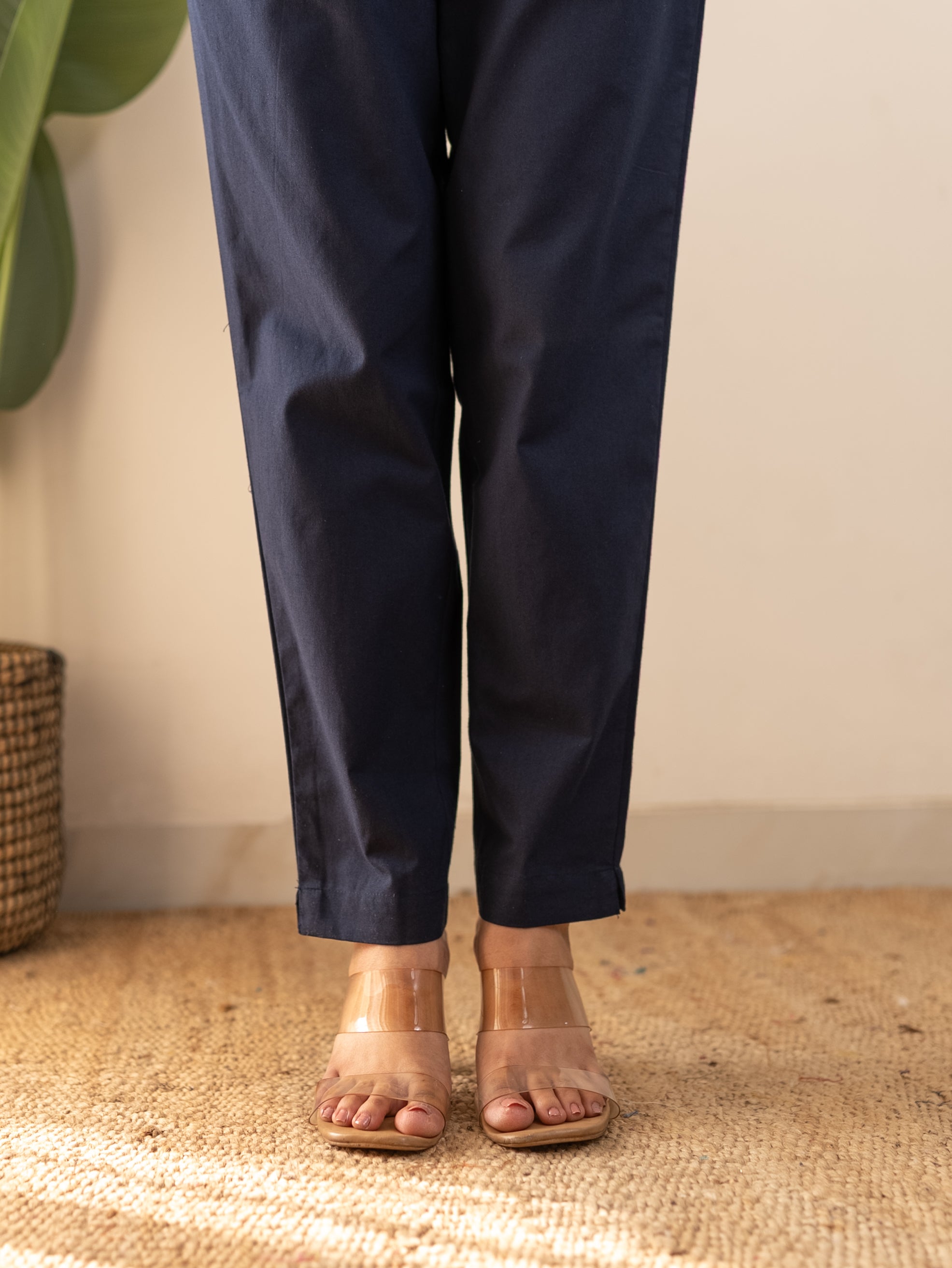 All-Day Cotton Straight Pant for Women-Navy Blue
