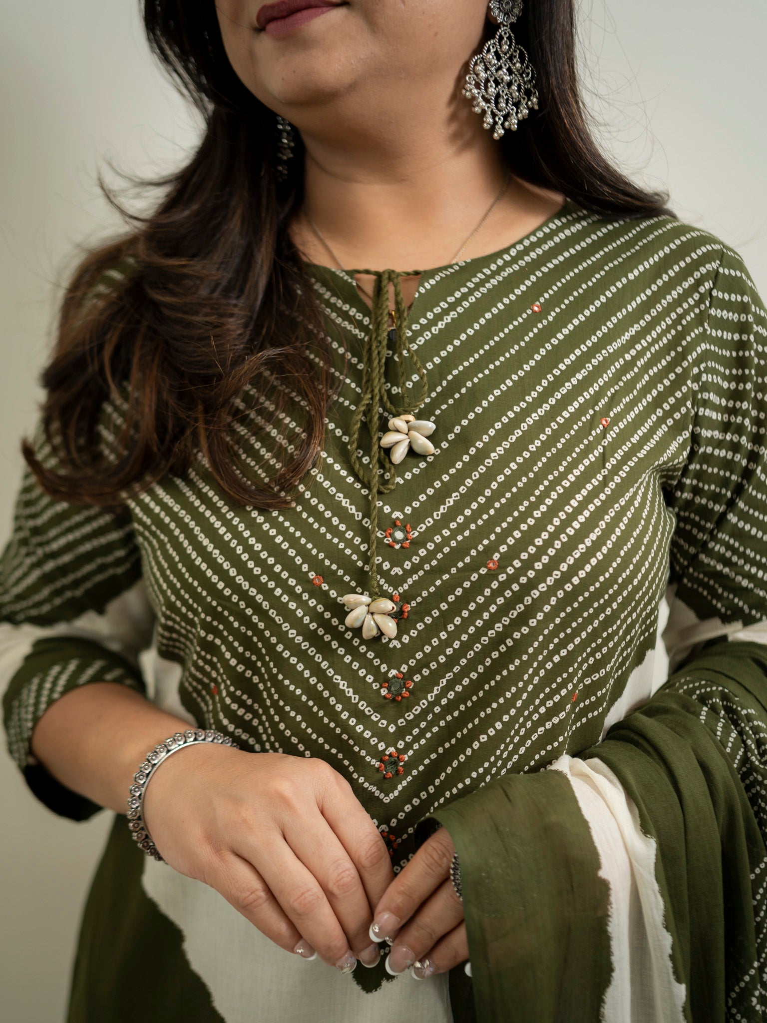 Huma Green Cotton Tie and Dye Straight Dupatta Set