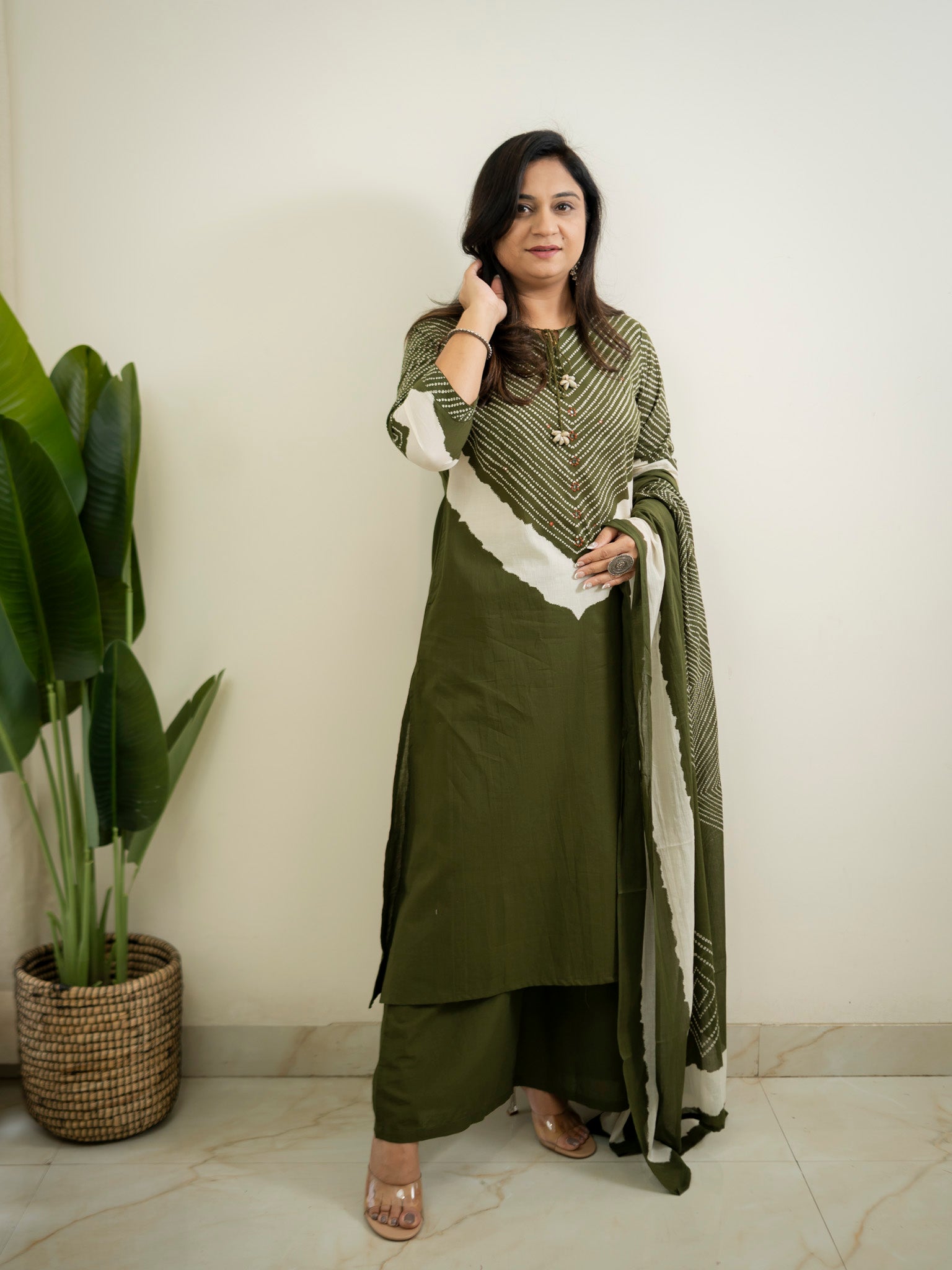 Huma Green Cotton Tie and Dye Straight Dupatta Set