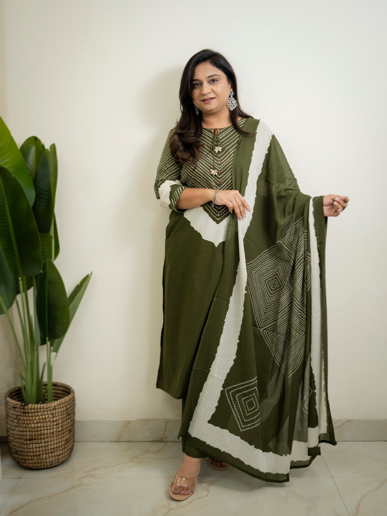 Huma Green Cotton Tie and Dye Straight Dupatta Set
