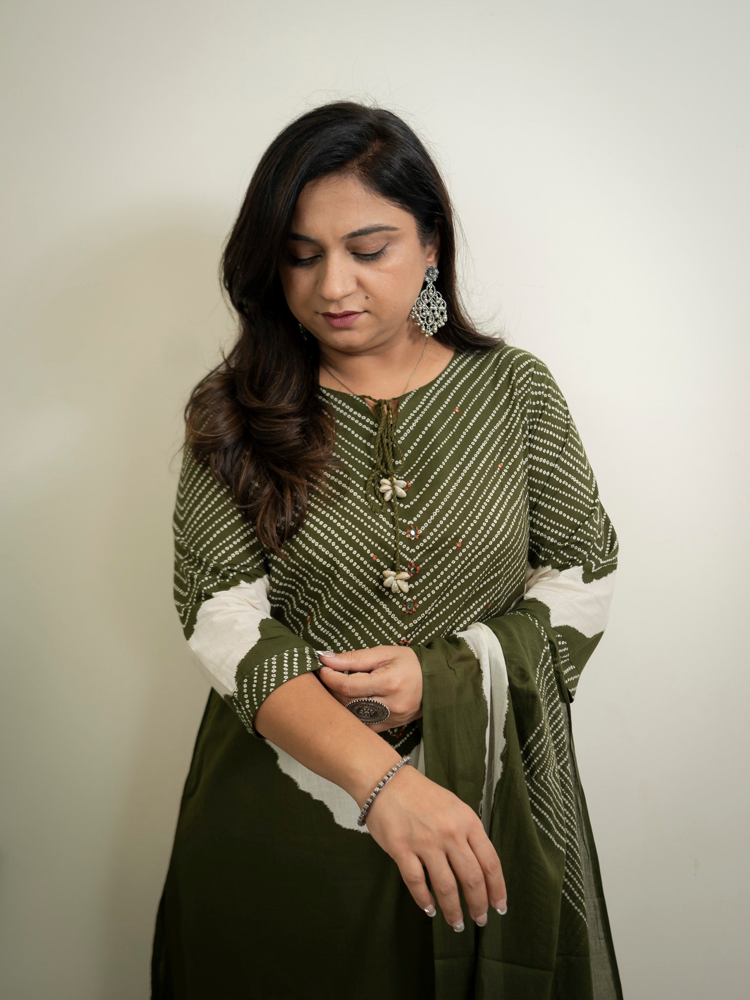 Huma Green Cotton Tie and Dye Straight Dupatta Set