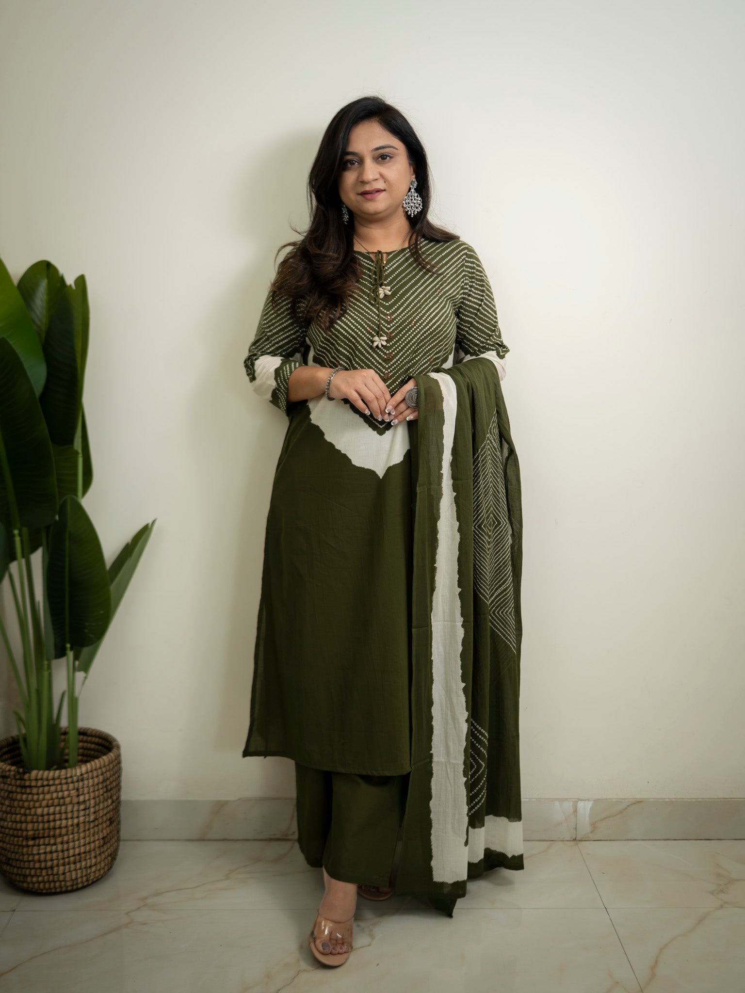 Huma Green Cotton Tie and Dye Straight Dupatta Set