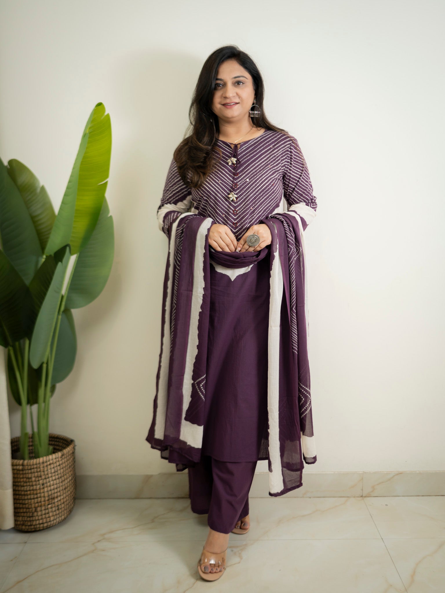 Huma Purple Cotton Tie and Dye Straight Dupatta Set
