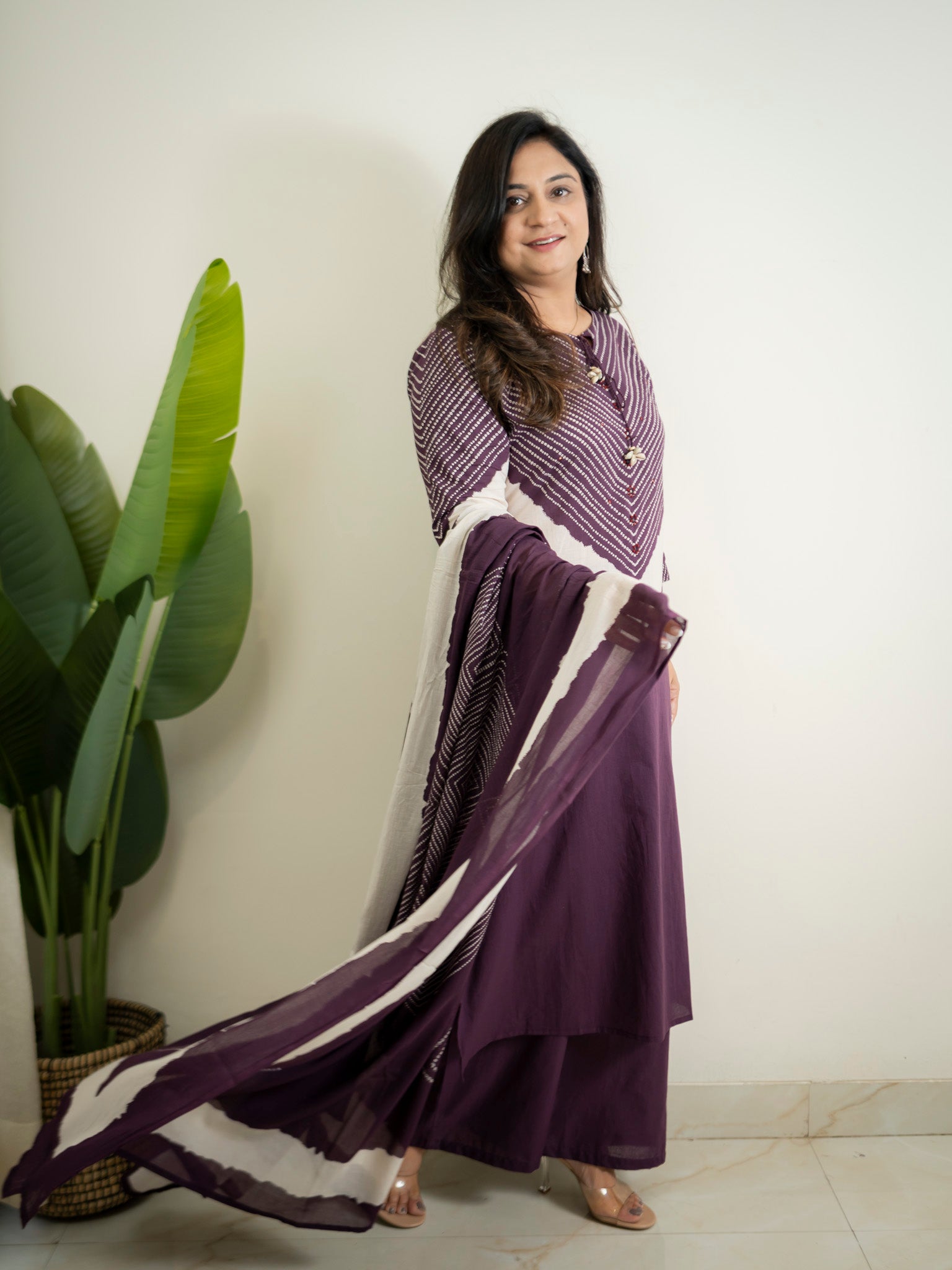 Huma Purple Cotton Tie and Dye Straight Dupatta Set