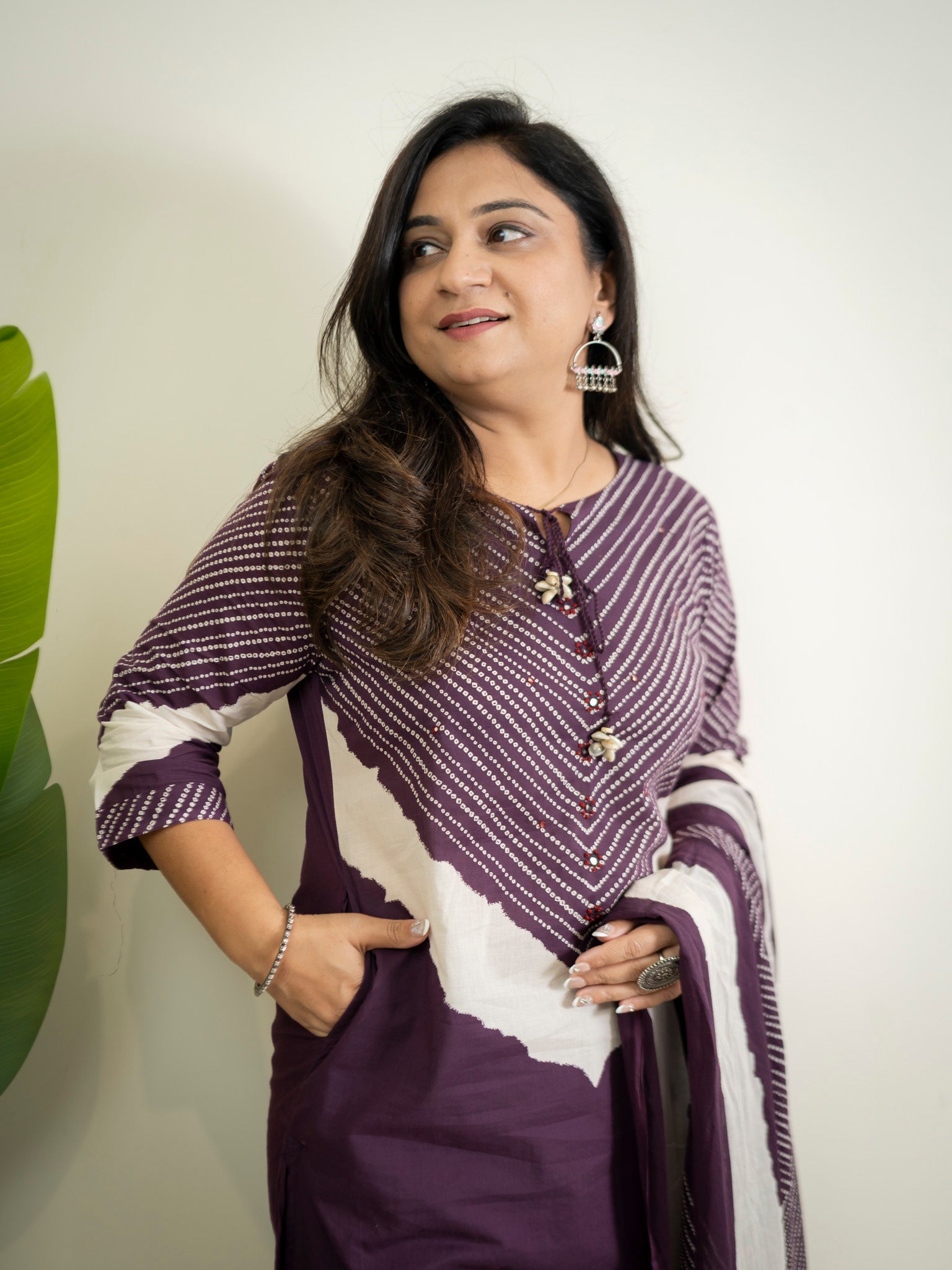 Huma Purple Cotton Tie and Dye Straight Dupatta Set