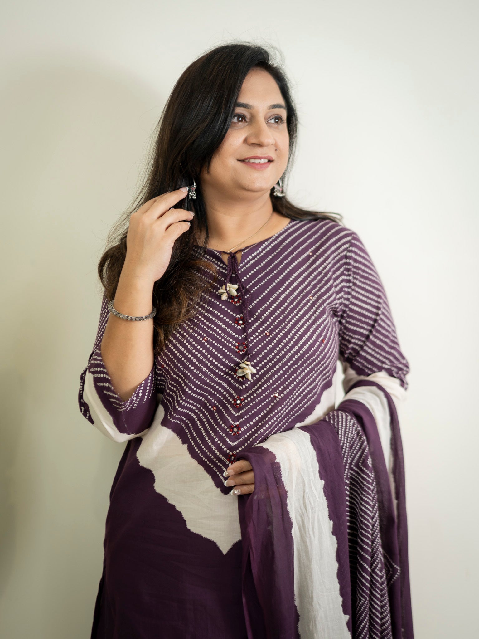 Huma Purple Cotton Tie and Dye Straight Dupatta Set