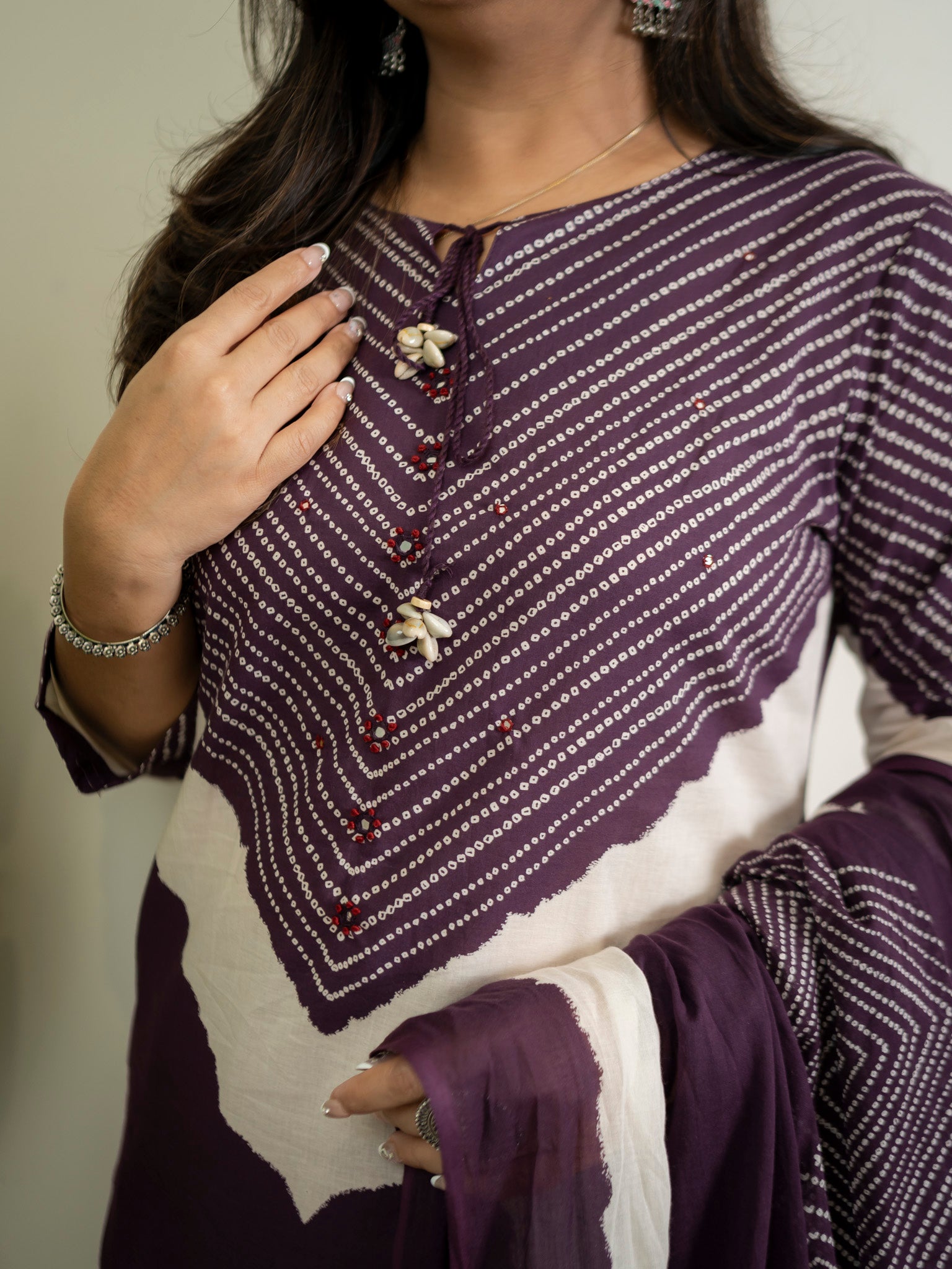Huma Purple Cotton Tie and Dye Straight Dupatta Set