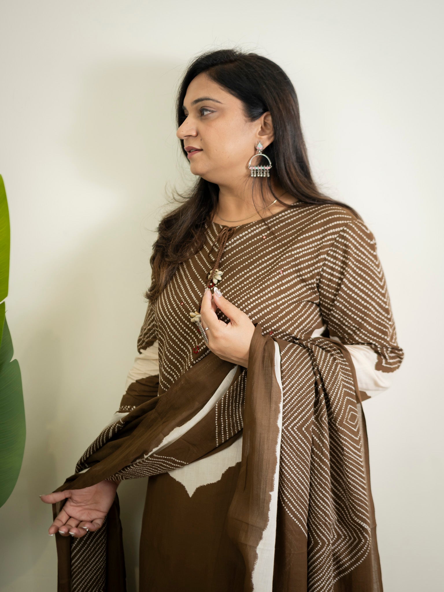 Huma Brown Cotton Tie and Dye Straight Dupatta Set