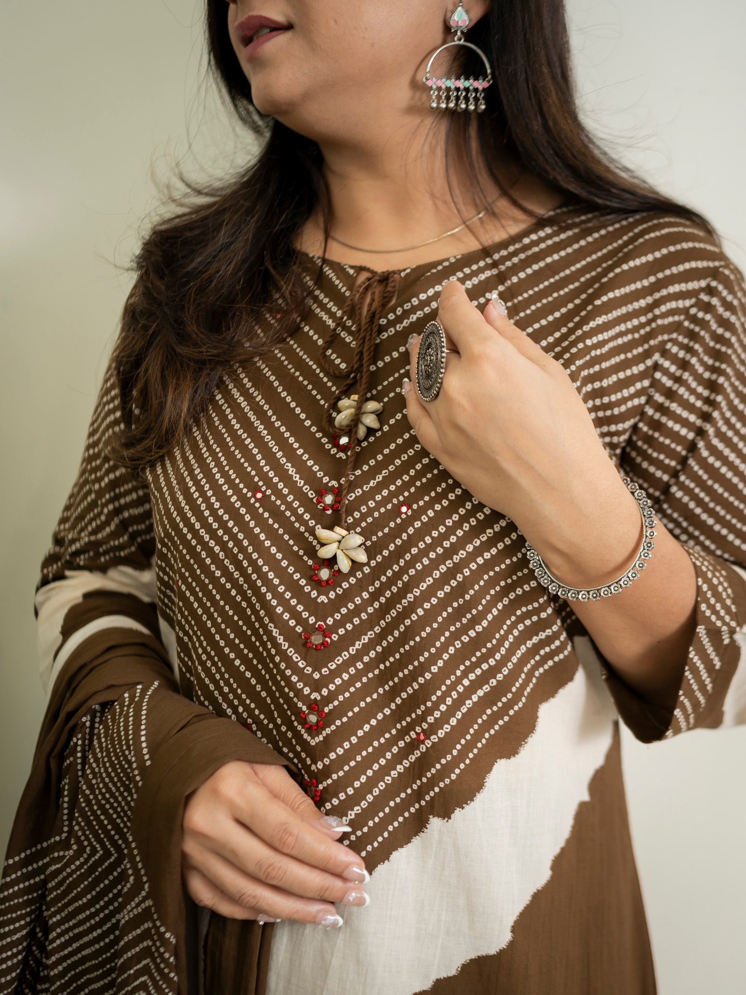 Huma Brown Cotton Tie and Dye Straight Dupatta Set