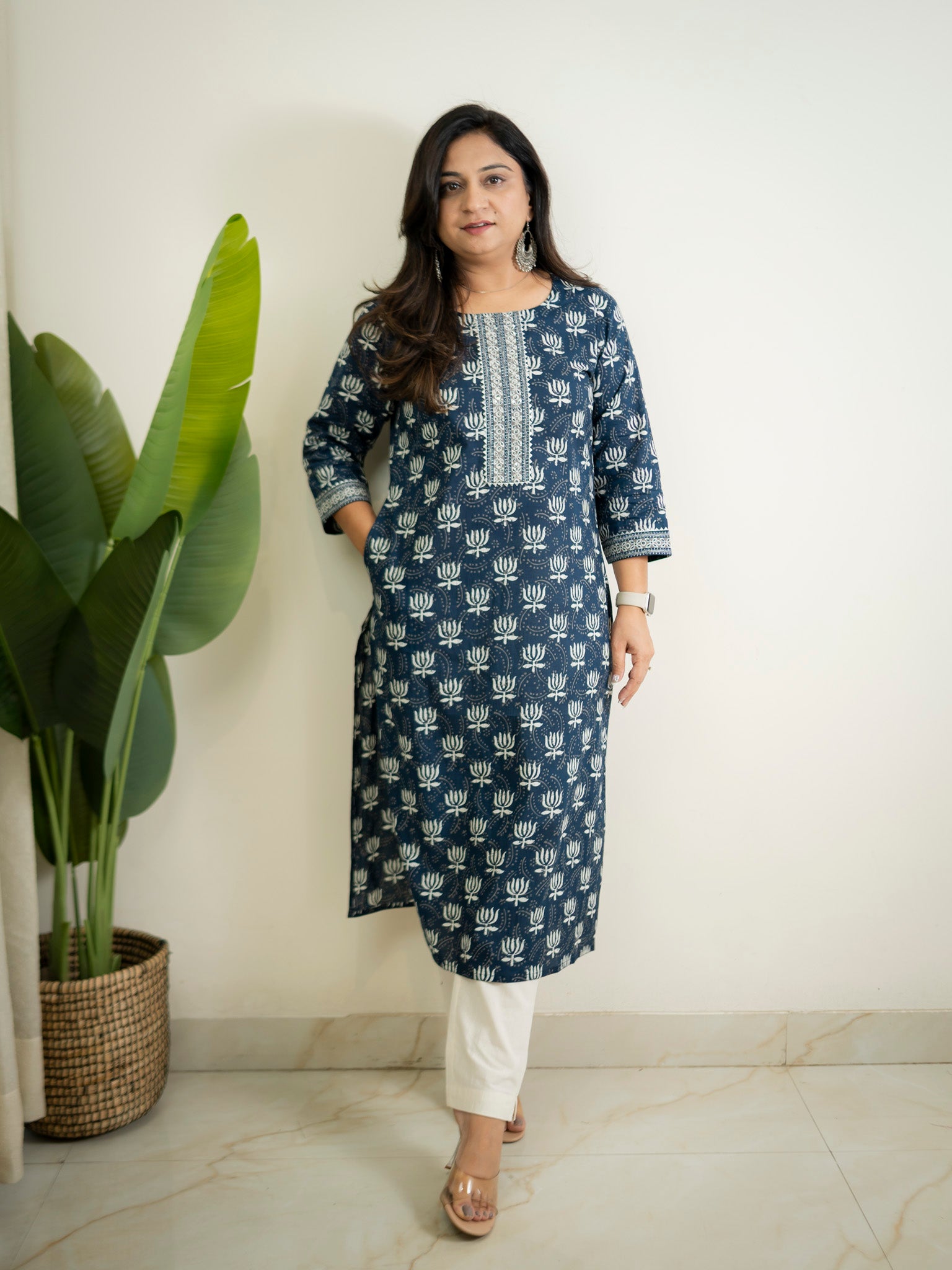 Indigo Lotus Cotton Casual Straight Kurta