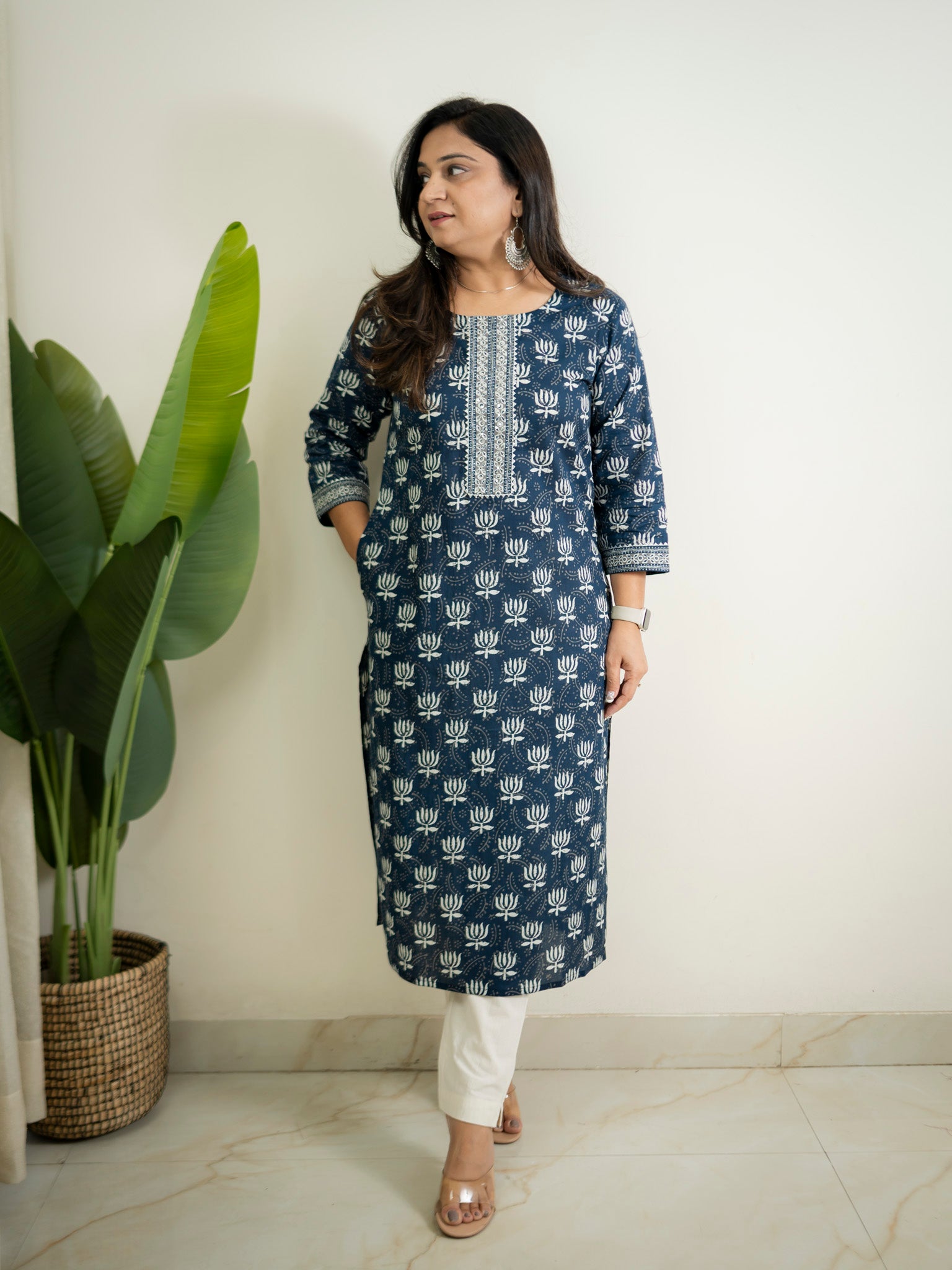 Indigo Lotus Cotton Casual Straight Kurta