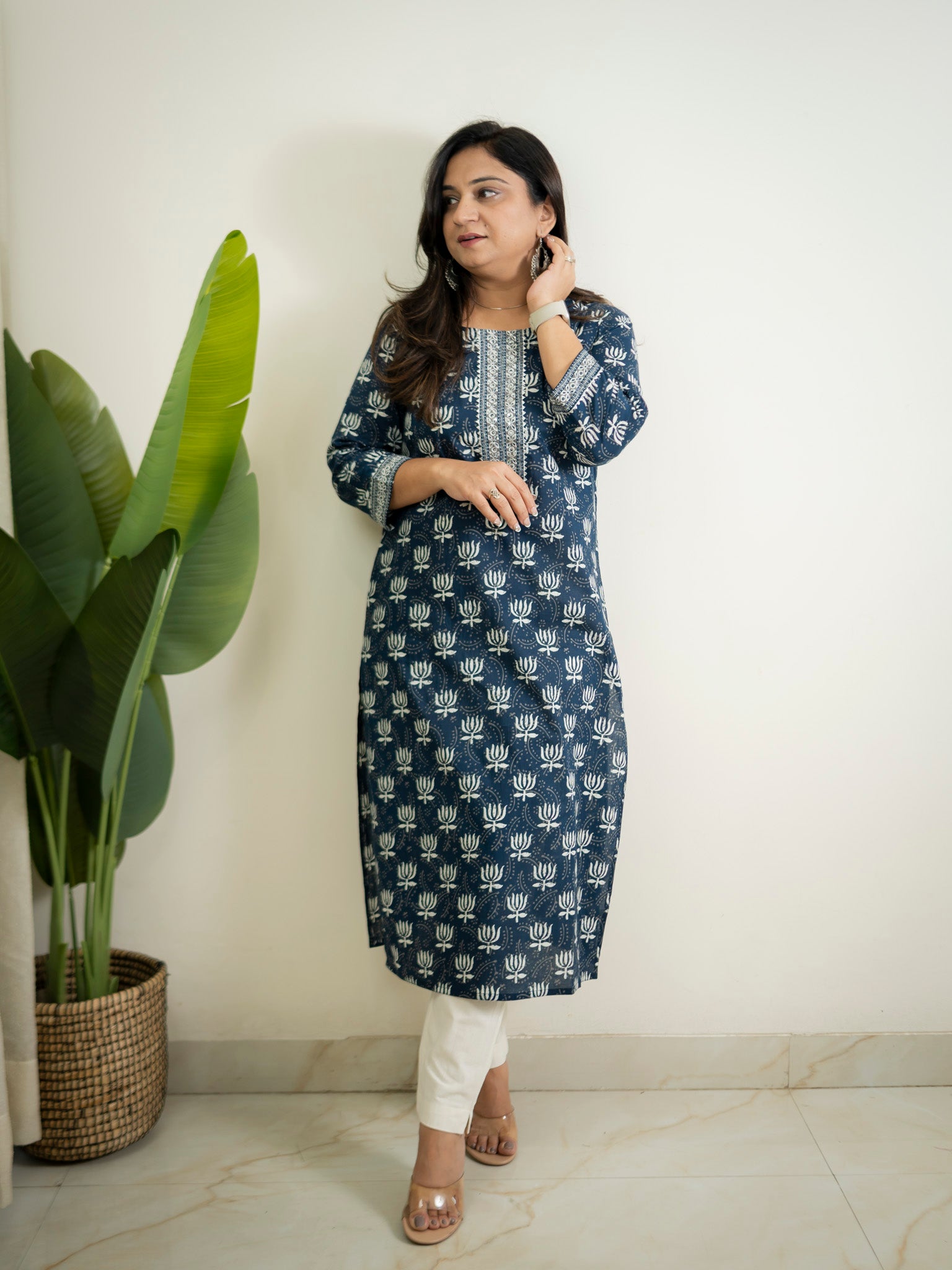 Indigo Lotus Cotton Casual Straight Kurta