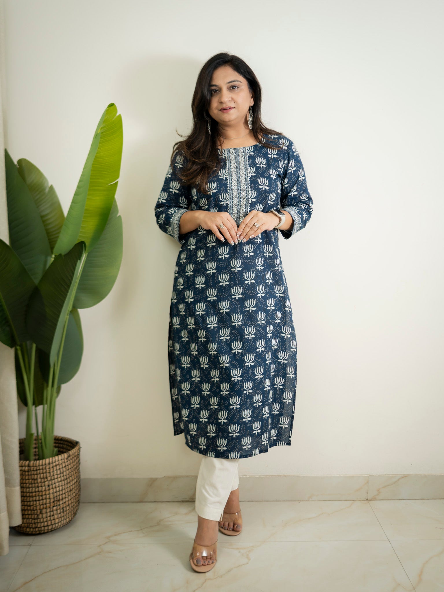 Indigo Lotus Cotton Casual Straight Kurta