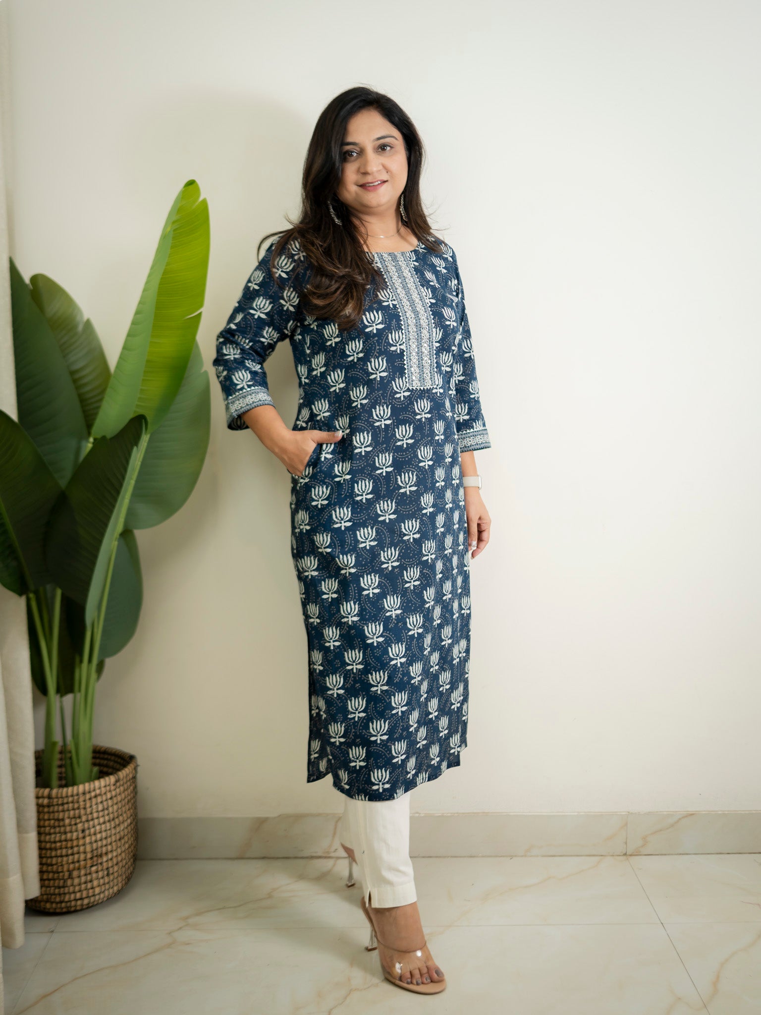 Indigo Lotus Cotton Casual Straight Kurta