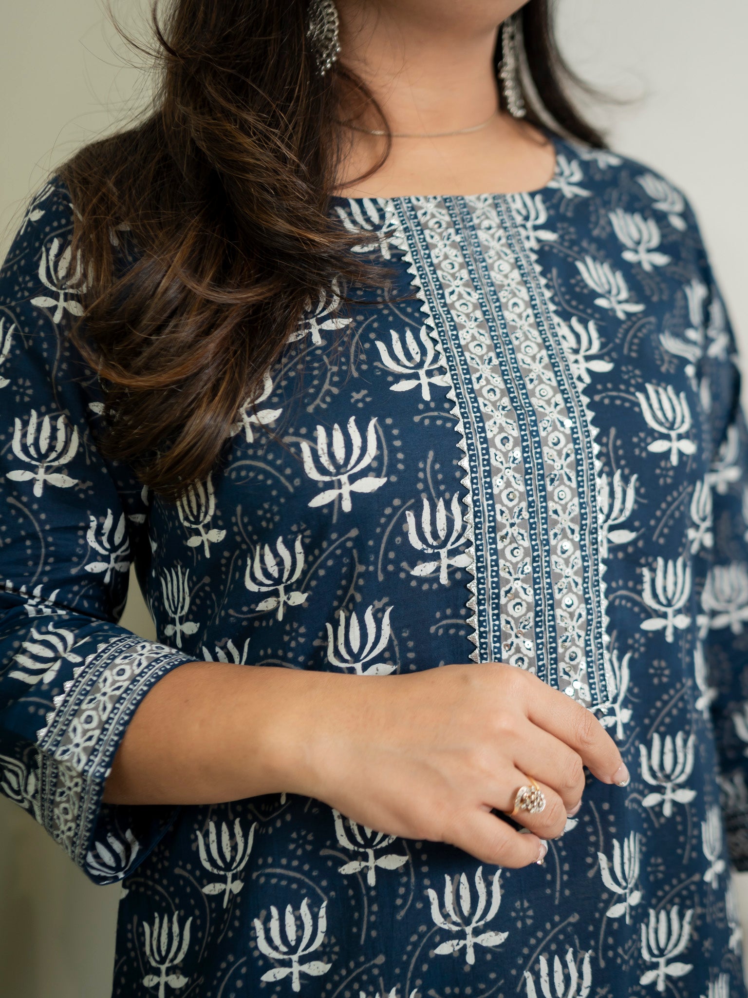 Indigo Lotus Cotton Casual Straight Kurta