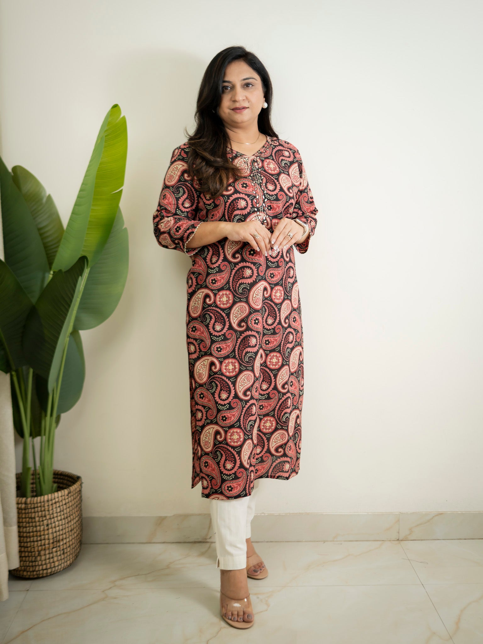 Black Kalamkari Cotton Casual Straight Kurta