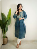Blue Katha floral Cotton Casual Straight Kurta