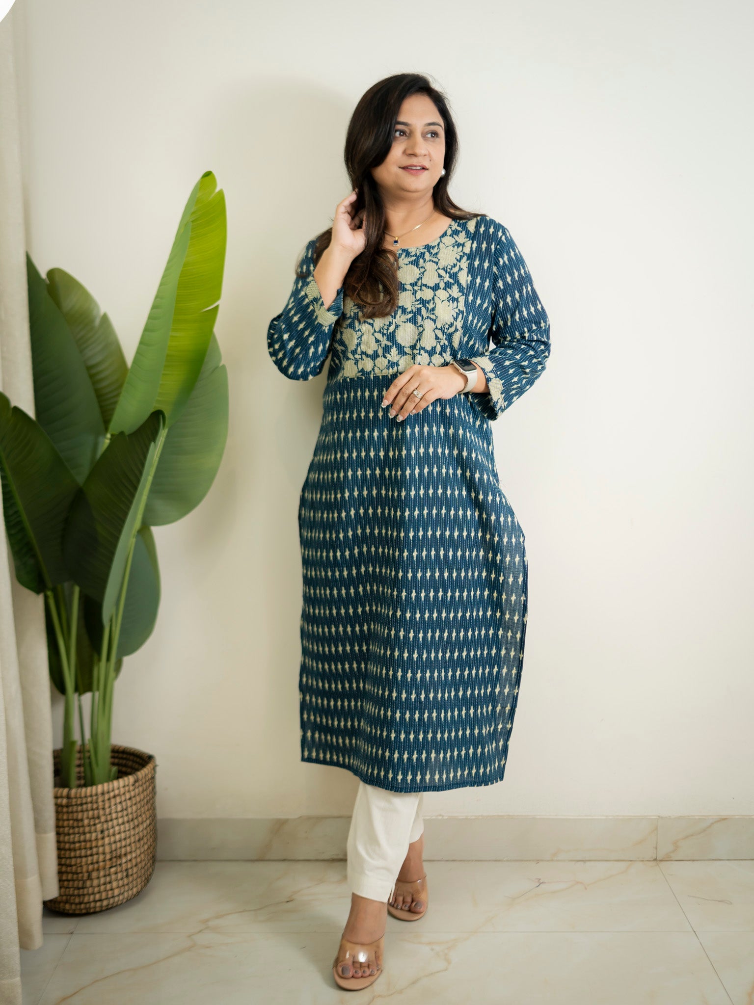 Blue Katha floral Cotton Casual Straight Kurta