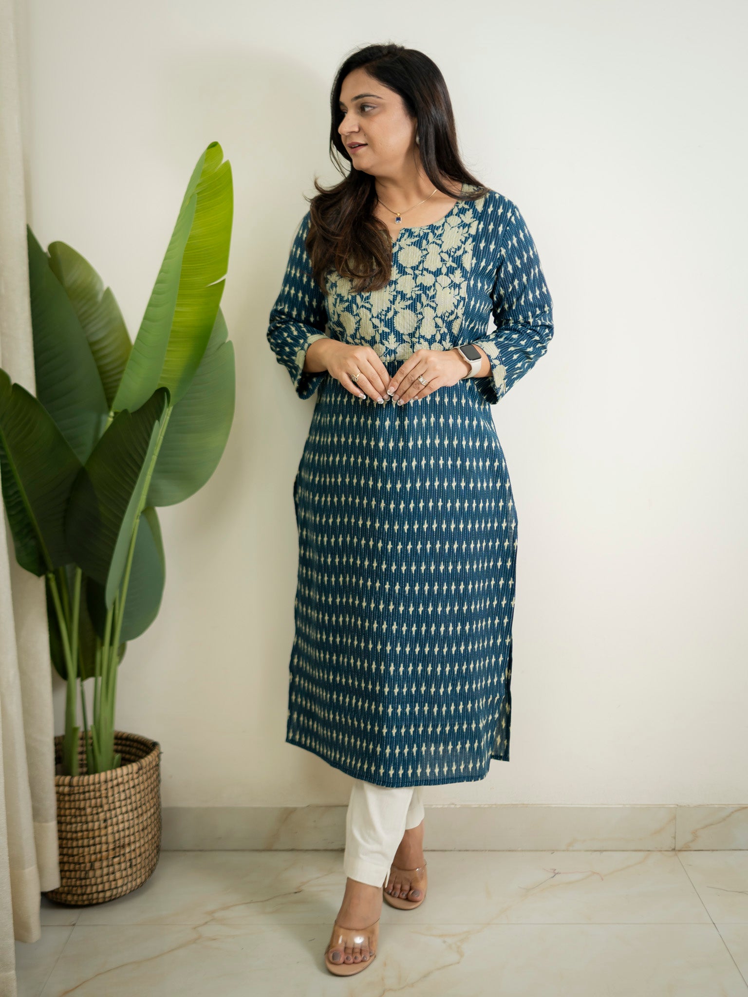 Blue Katha floral Cotton Casual Straight Kurta