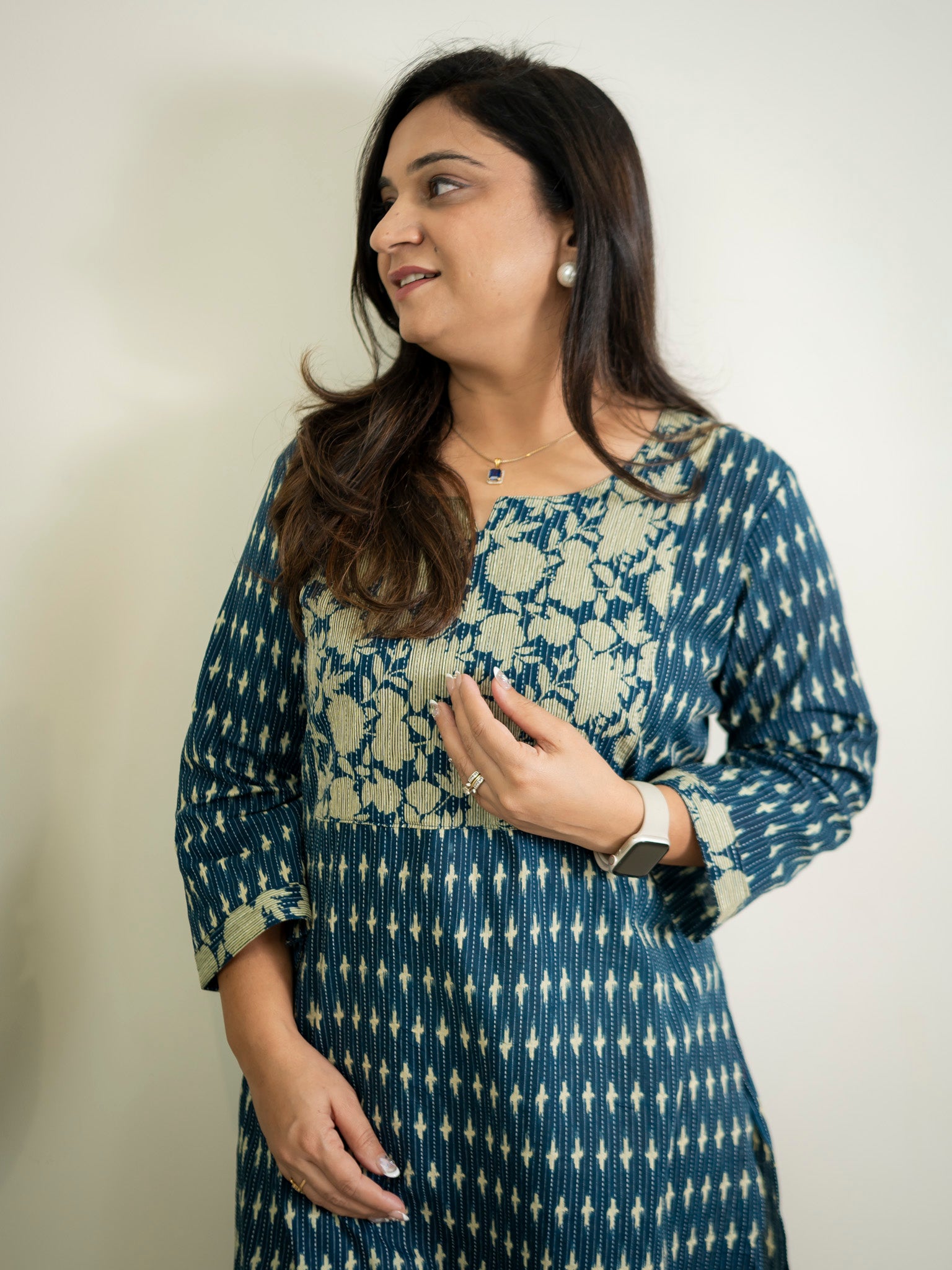 Blue Katha floral Cotton Casual Straight Kurta