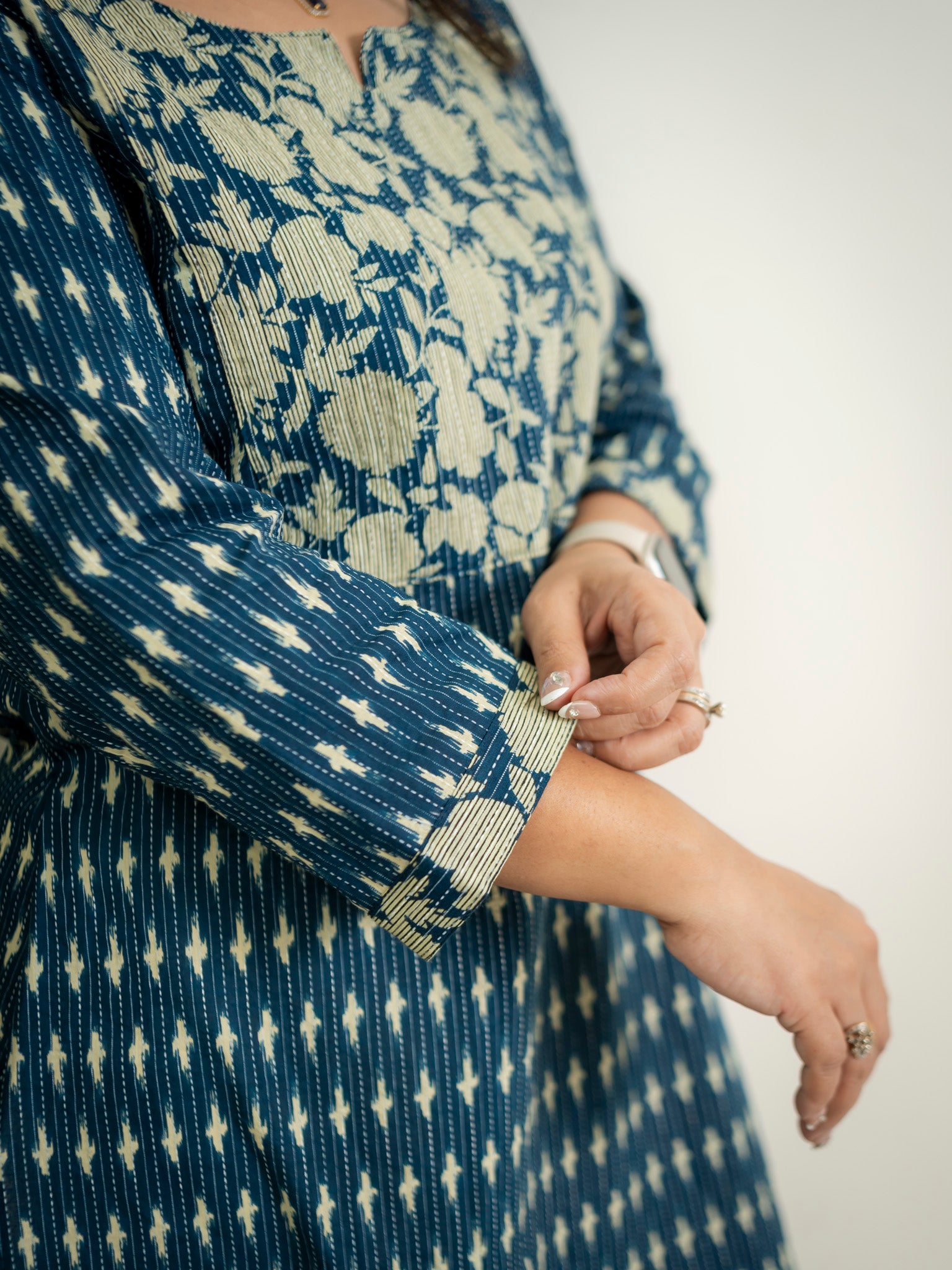 Blue Katha floral Cotton Casual Straight Kurta