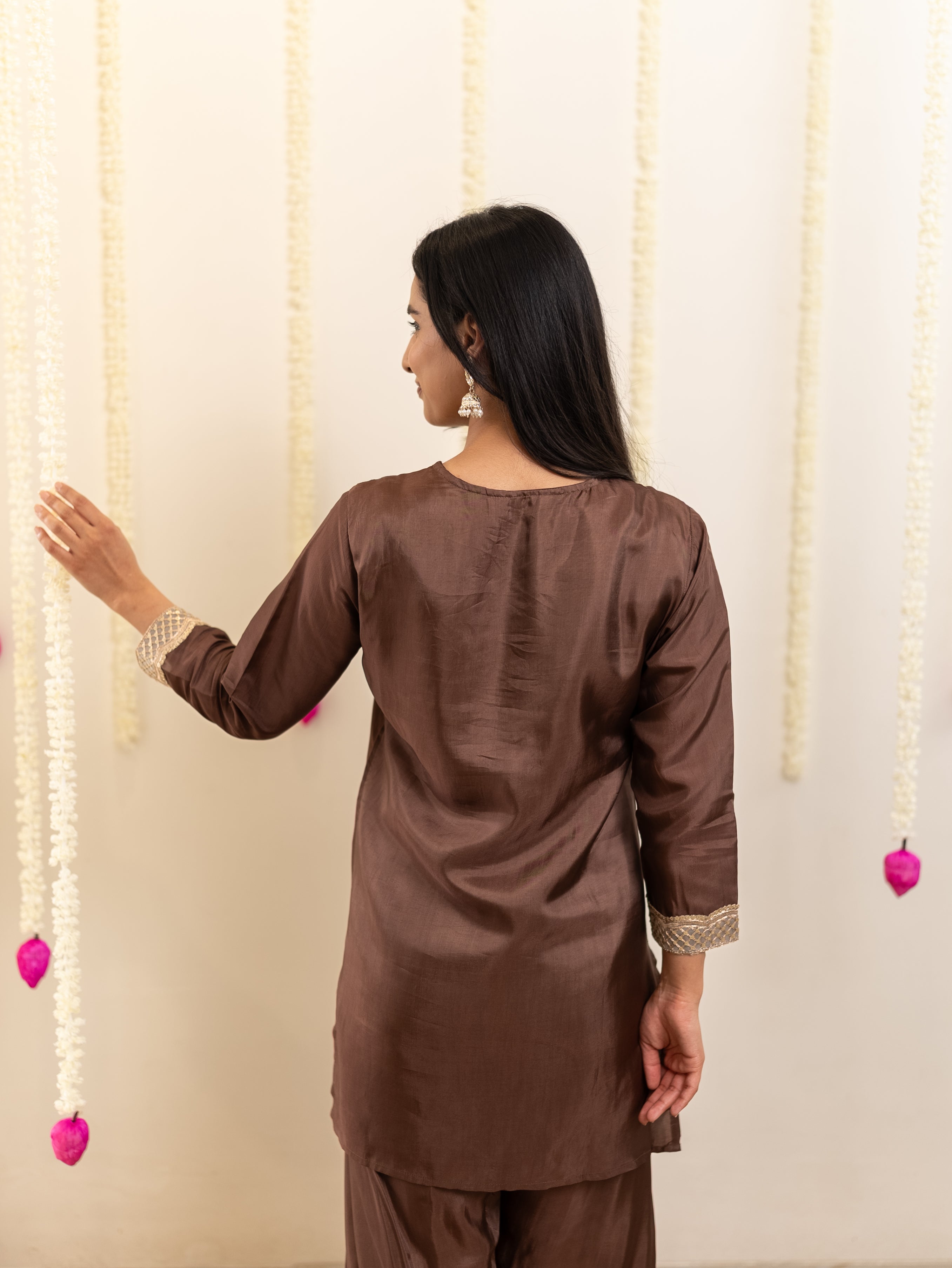 Ruba Brown Premium Crepe HandDetailed Farshi Suit