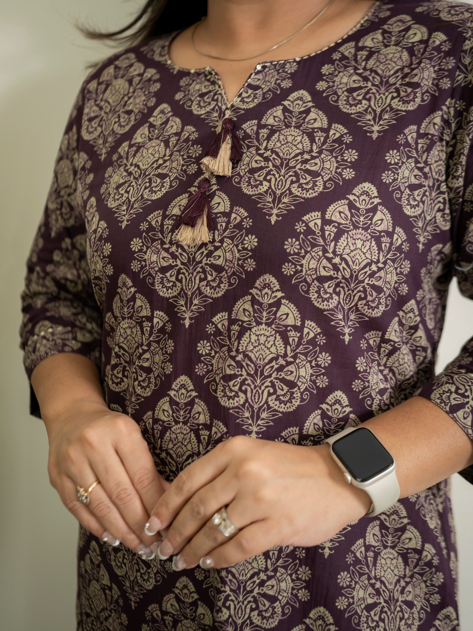 Wine Handblock Cotton Casual Straight Kurta