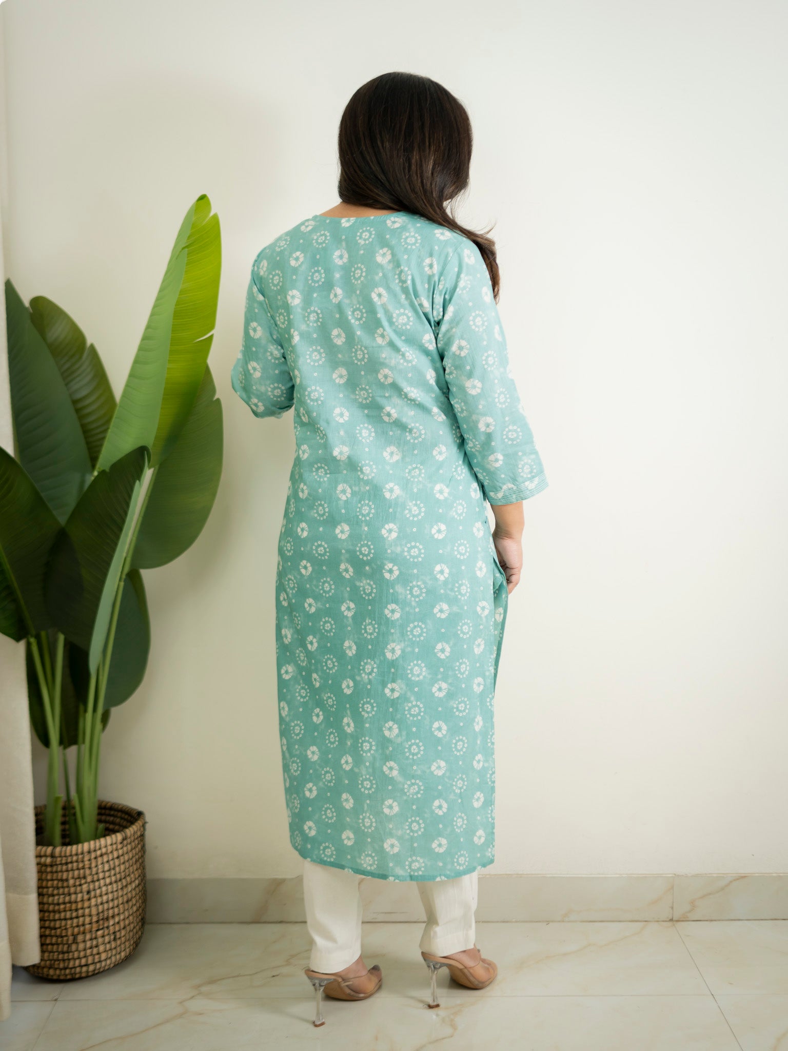 Sky Blue Floral Cotton Casual Straight Kurta