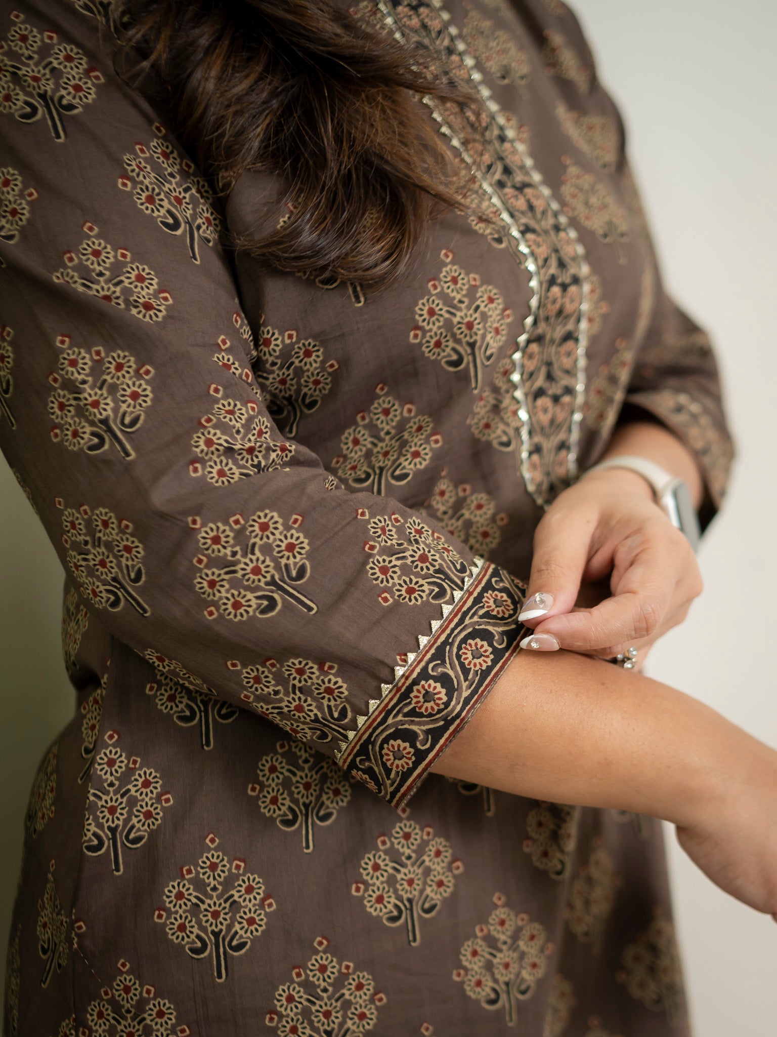 Brown Handblock Cotton Casual Straight Kurta