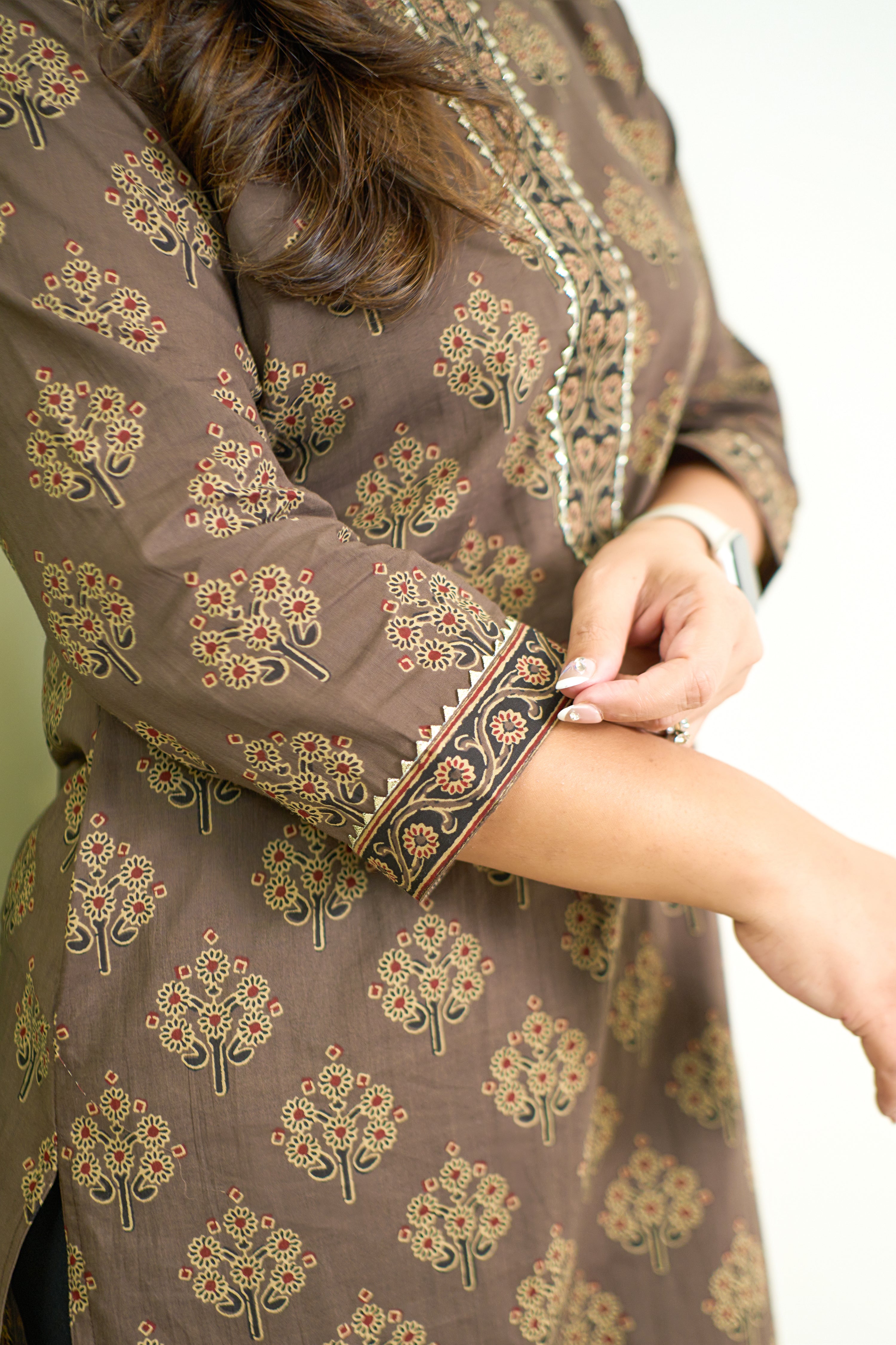 Brown Handblock Cotton Casual Straight Kurta