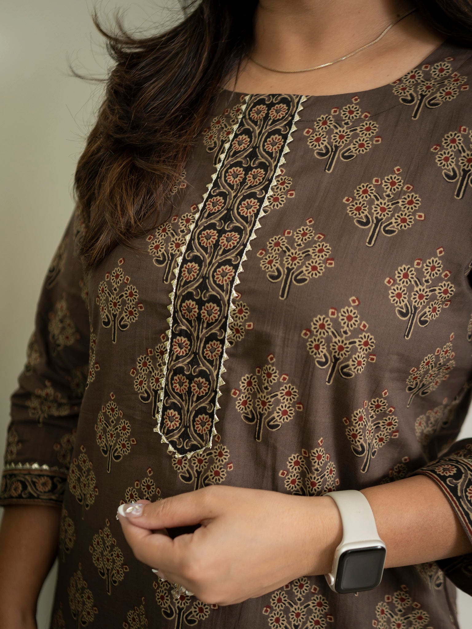 Brown Handblock Cotton Casual Straight Kurta