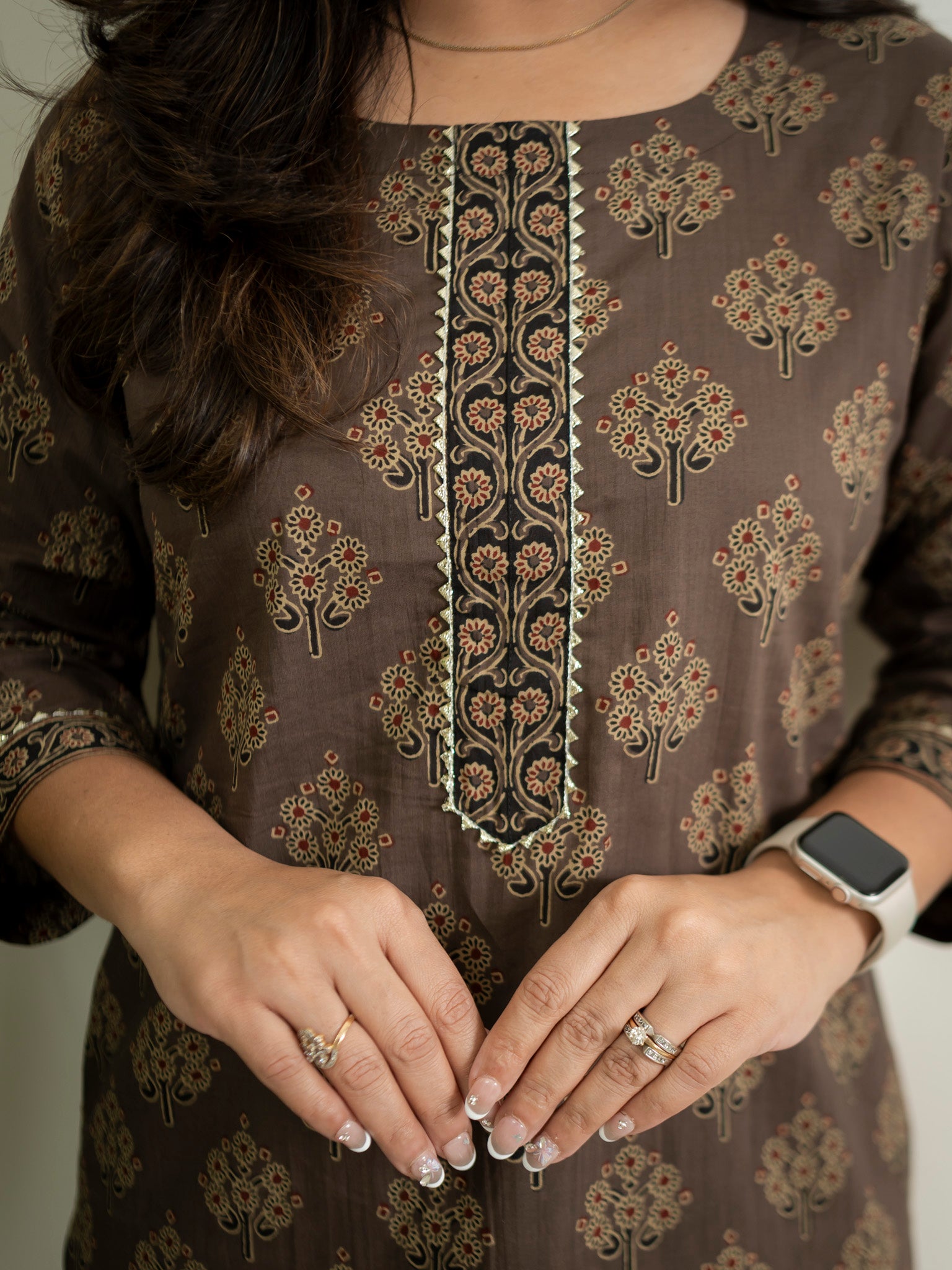 Brown Handblock Cotton Casual Straight Kurta