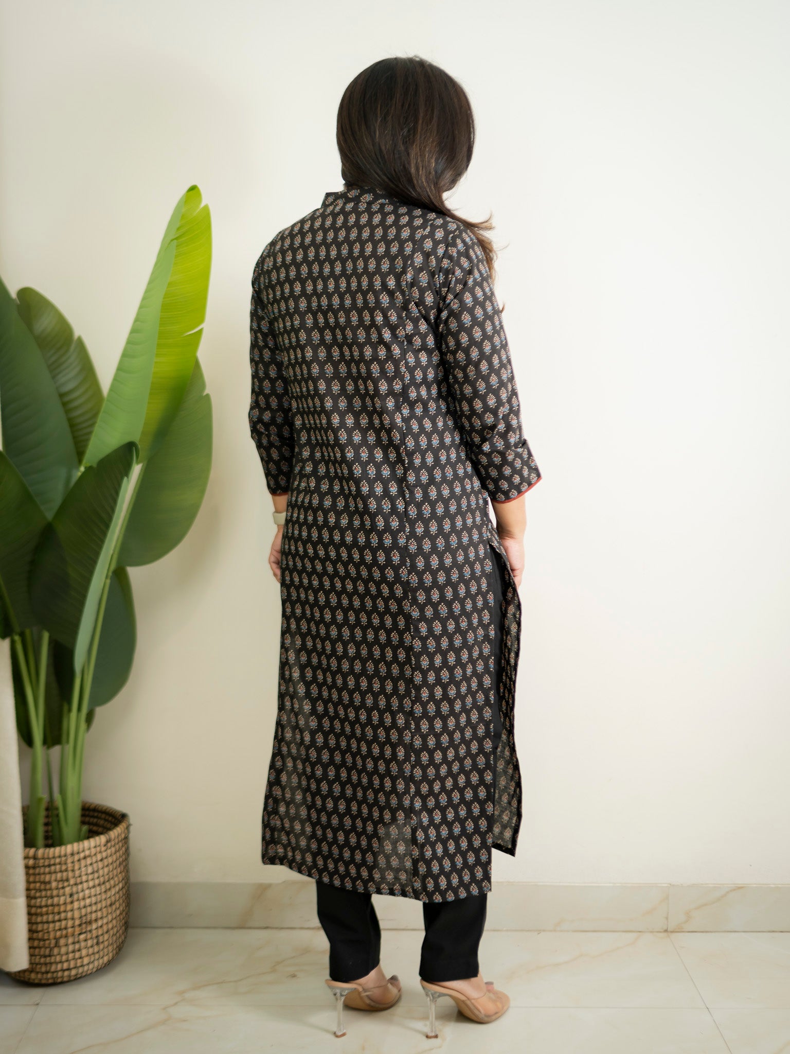 Cotton Black Ajrakh Casual Straight Kurta