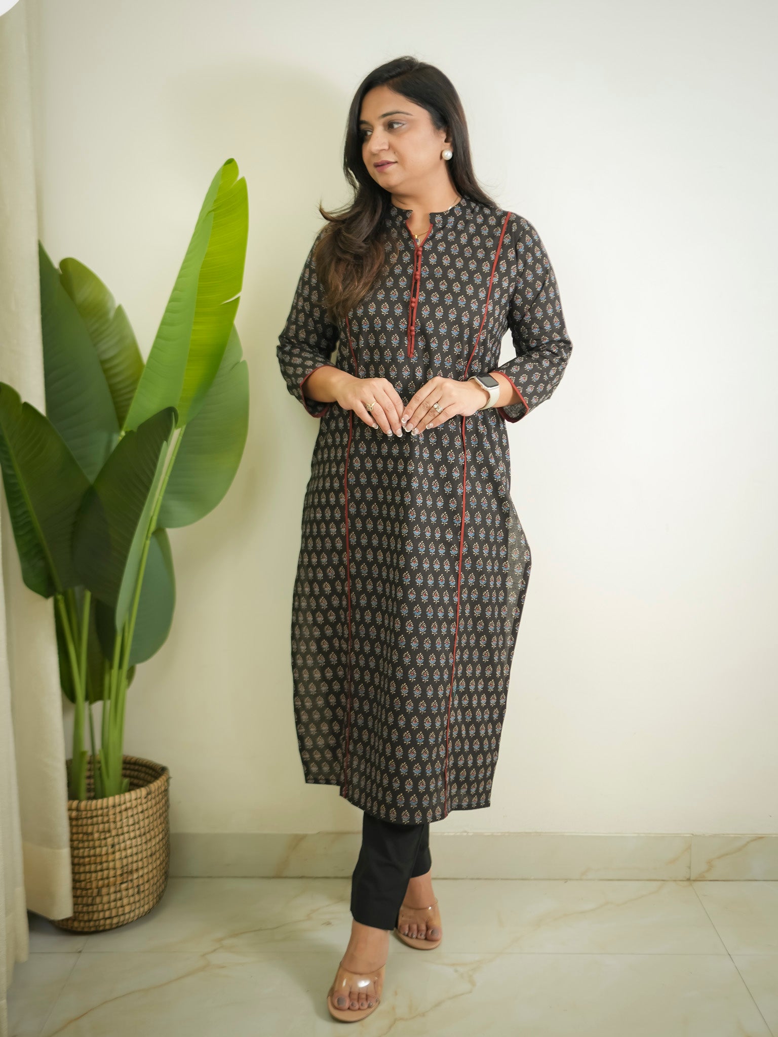 Cotton Black Ajrakh Casual Straight Kurta