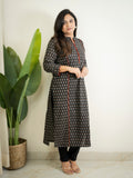 Cotton Black Ajrakh Casual Straight Kurta