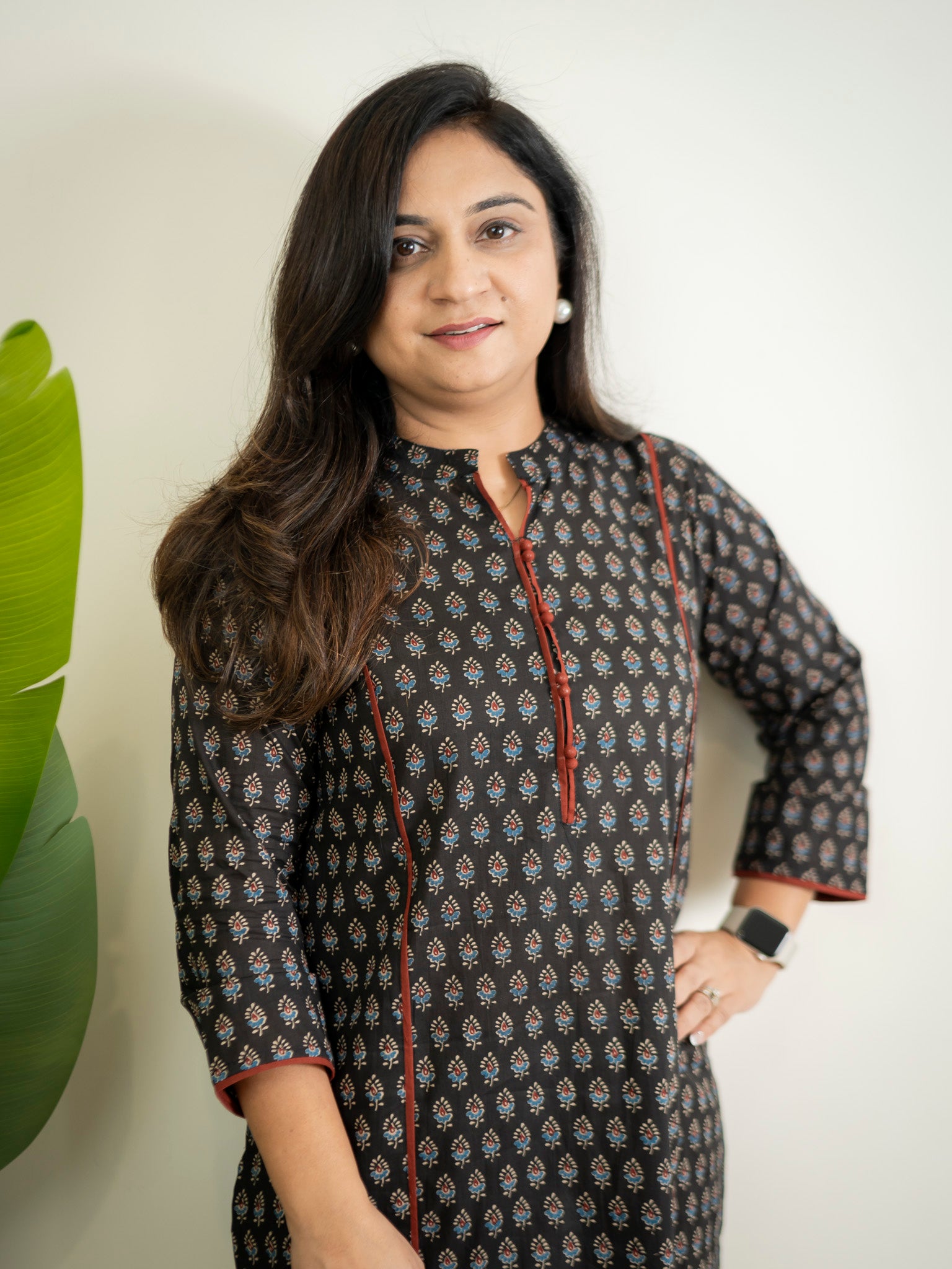 Cotton Black Ajrakh Casual Straight Kurta