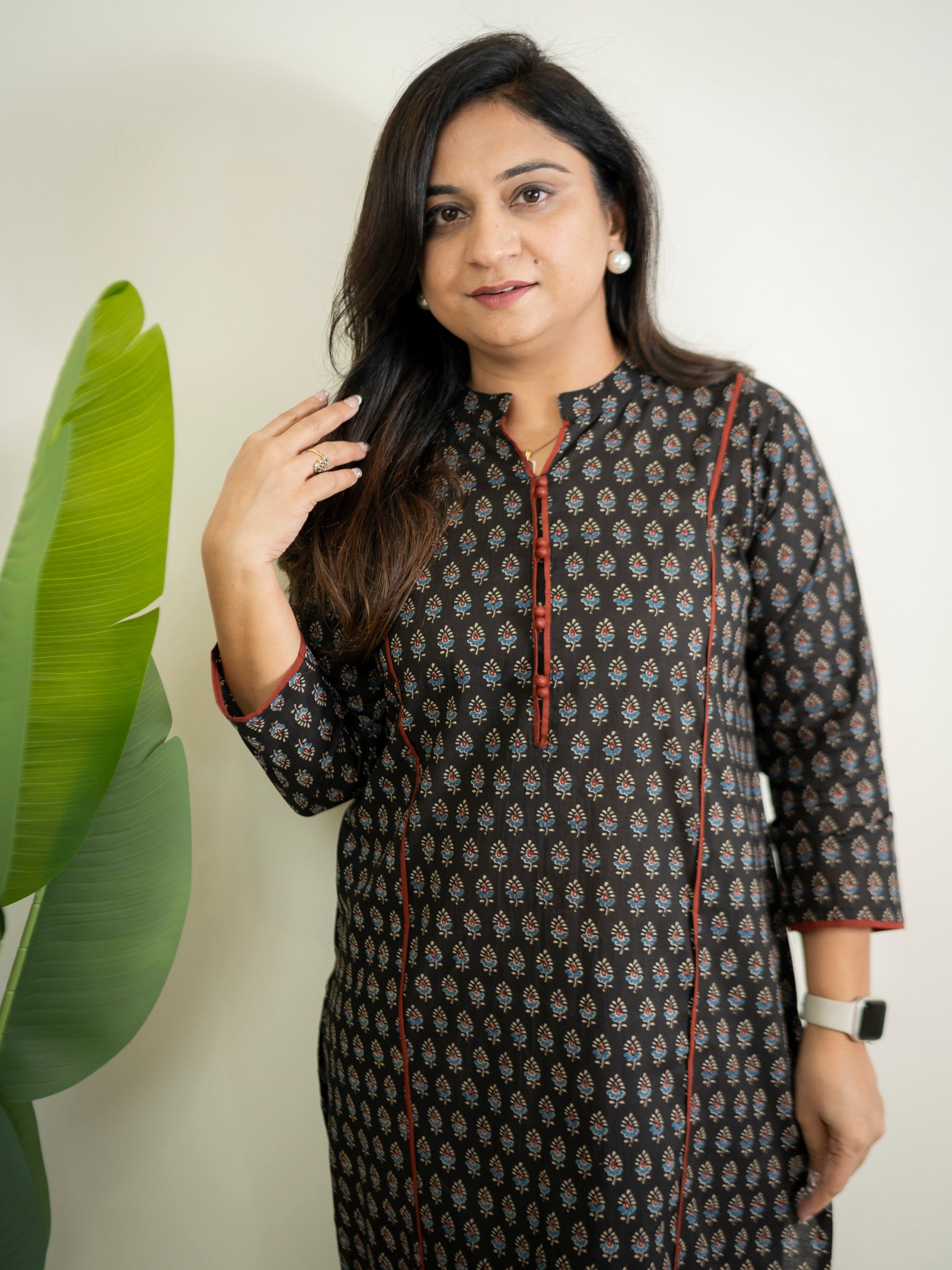 Cotton Black Ajrakh Casual Straight Kurta