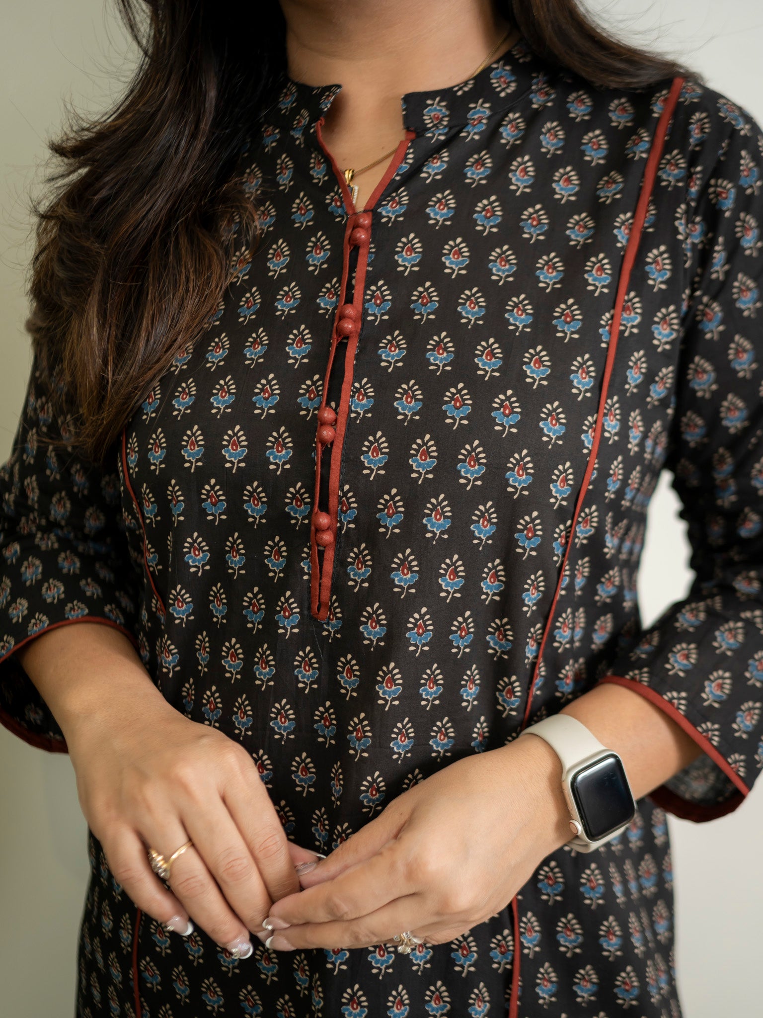 Cotton Black Ajrakh Casual Straight Kurta