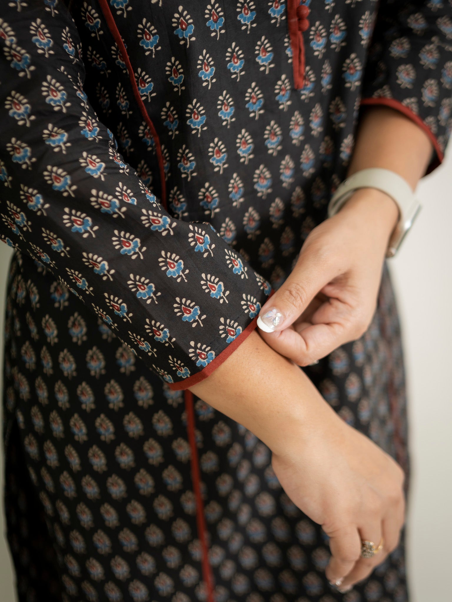 Cotton Black Ajrakh Casual Straight Kurta