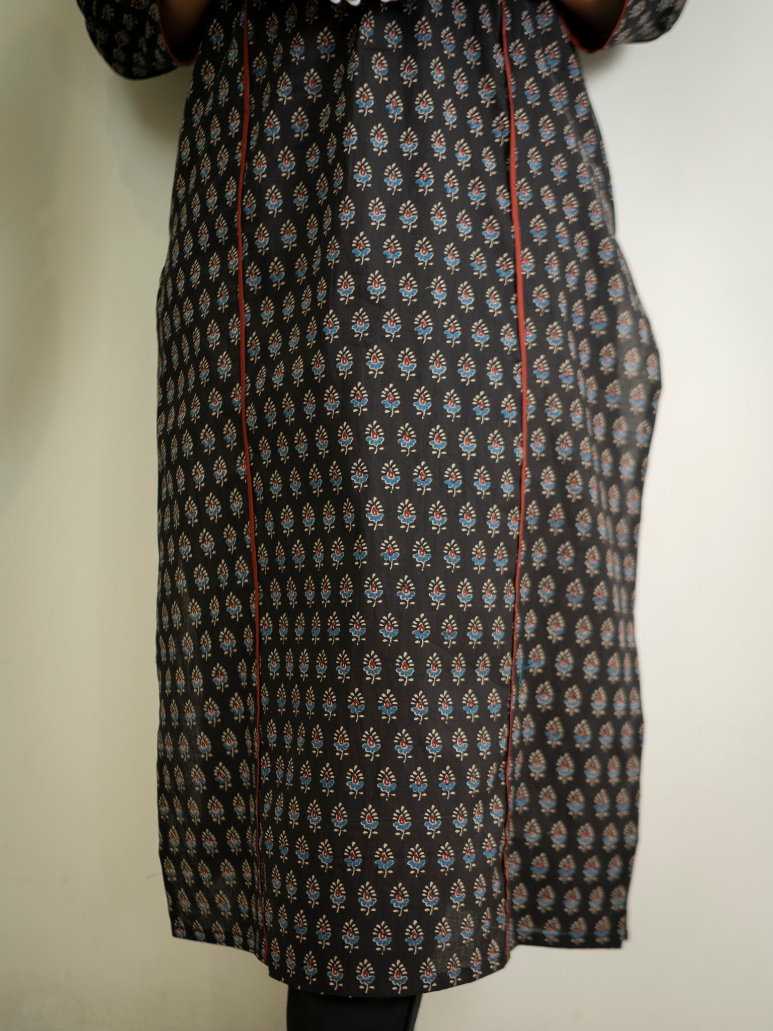 Cotton Black Ajrakh Casual Straight Kurta