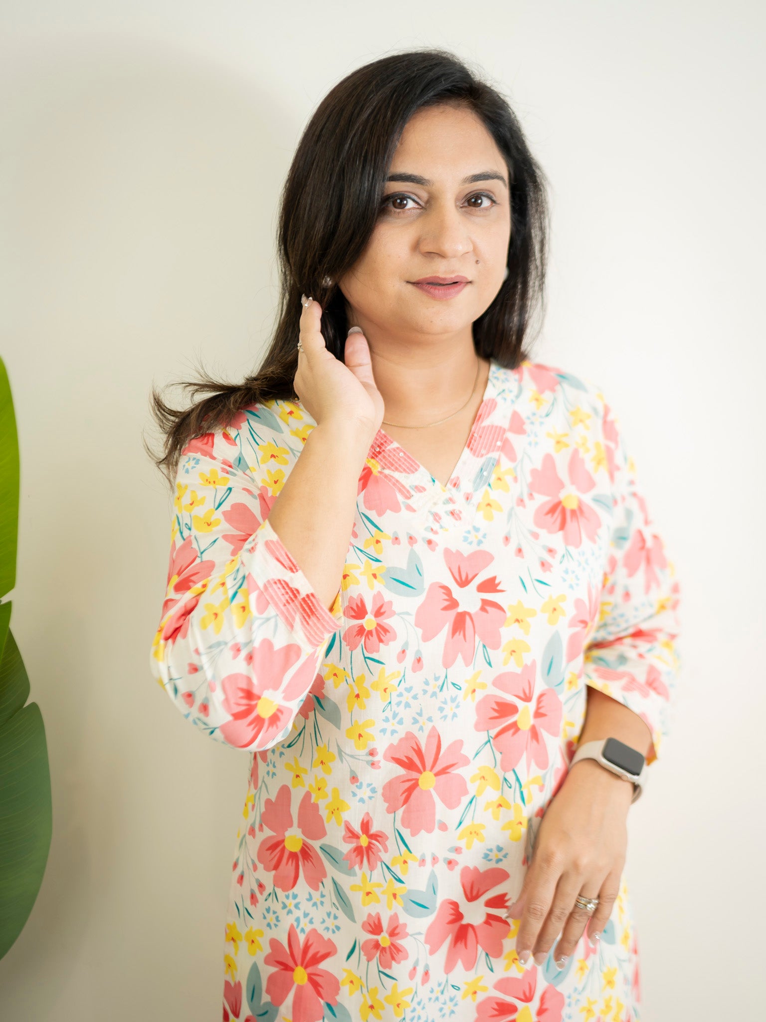 White MultiColor Flower Cotton Casual Straight Kurta