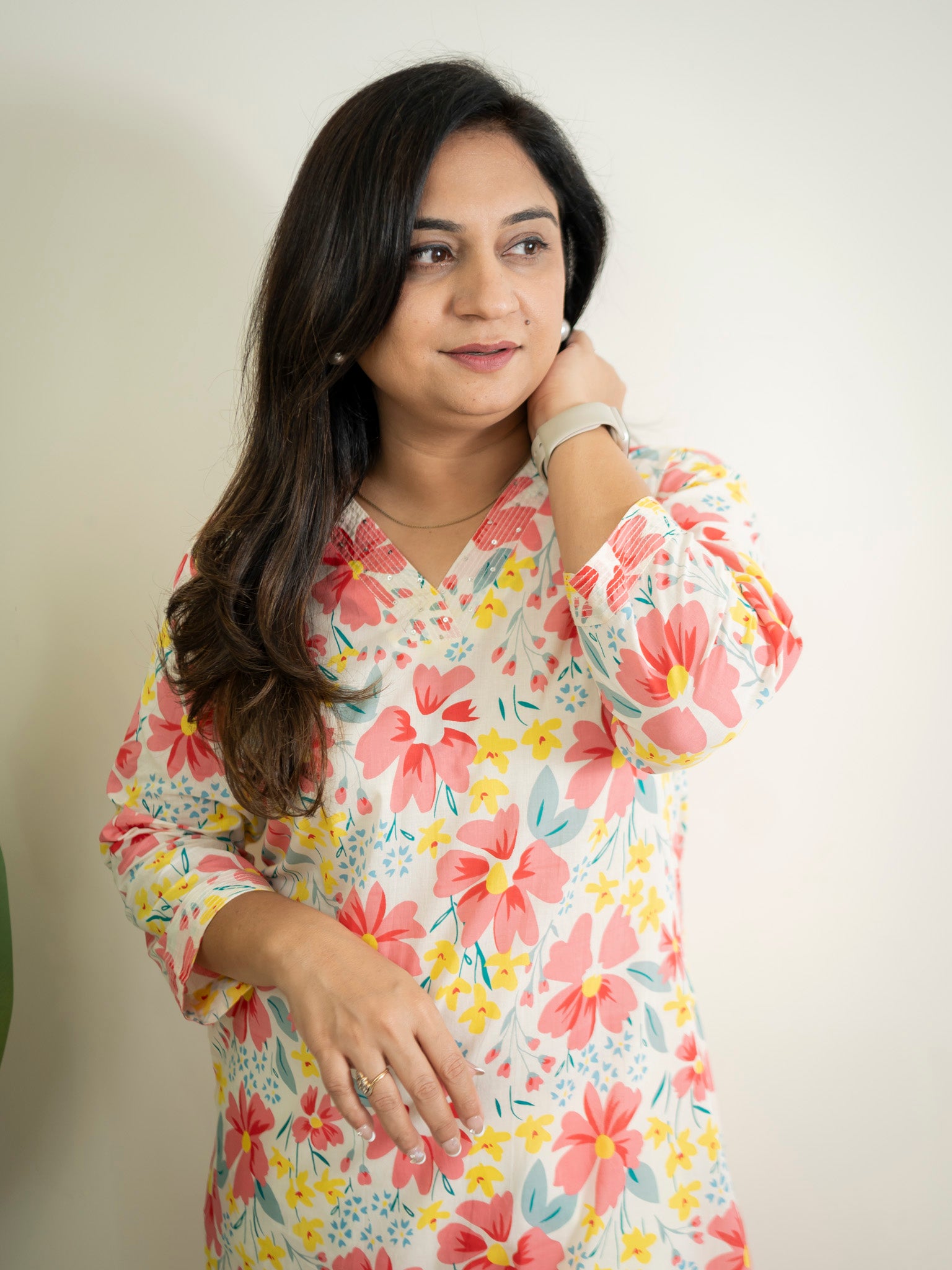 White MultiColor Flower Cotton Casual Straight Kurta