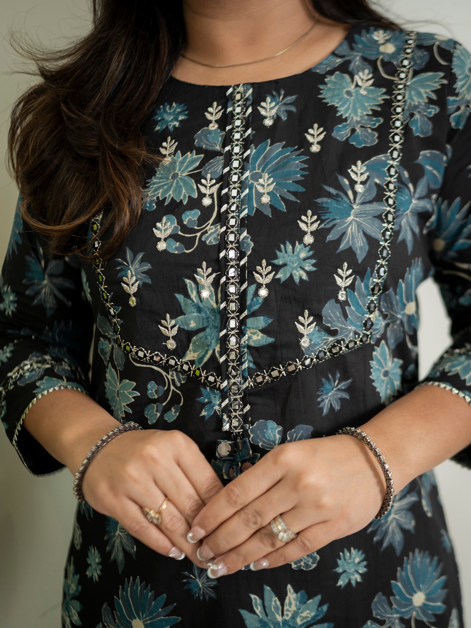 Latika Black Cotton Applique Embroidered Casual Pant Set