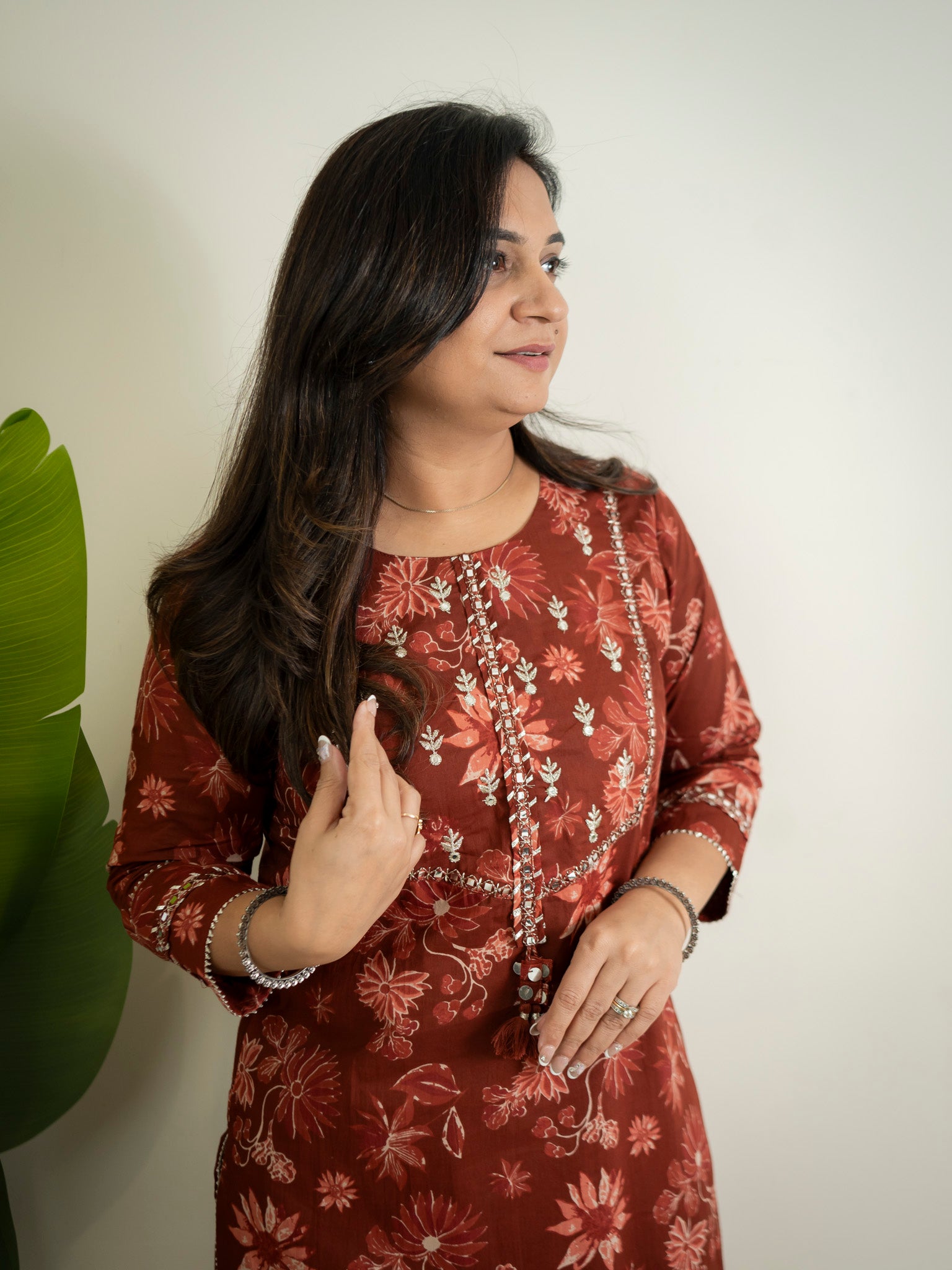 Latika Rust Cotton Applique Embroidered Casual Pant Set