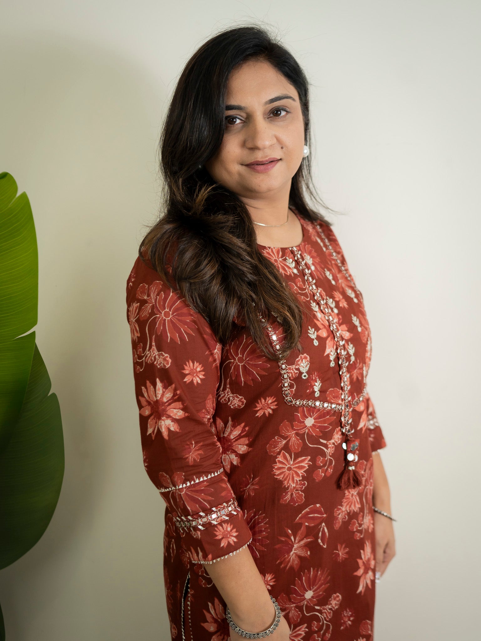 Latika Rust Cotton Applique Embroidered Casual Pant Set