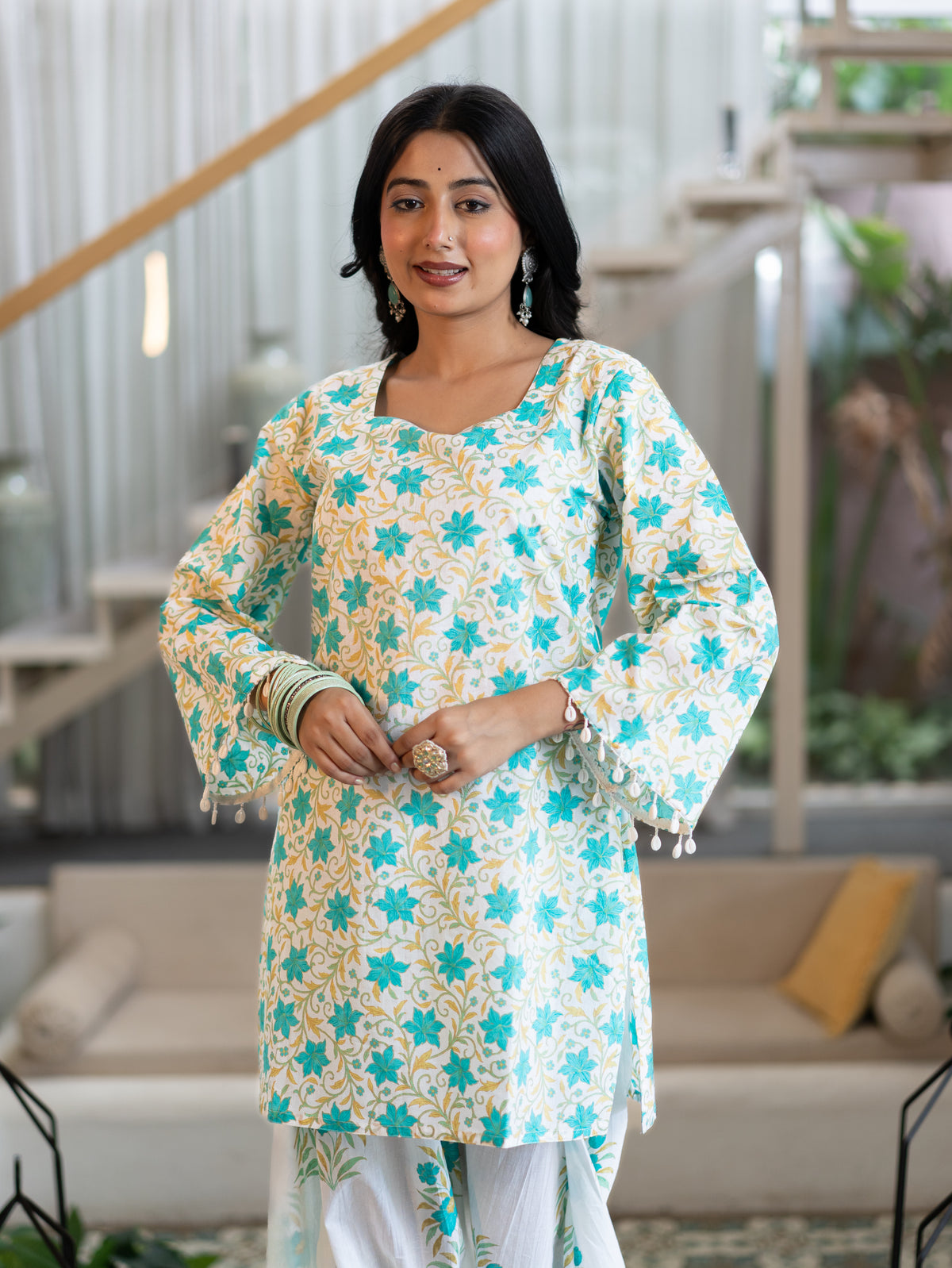 Zubeda White Cotton Floral Straight Farshi Coord Set