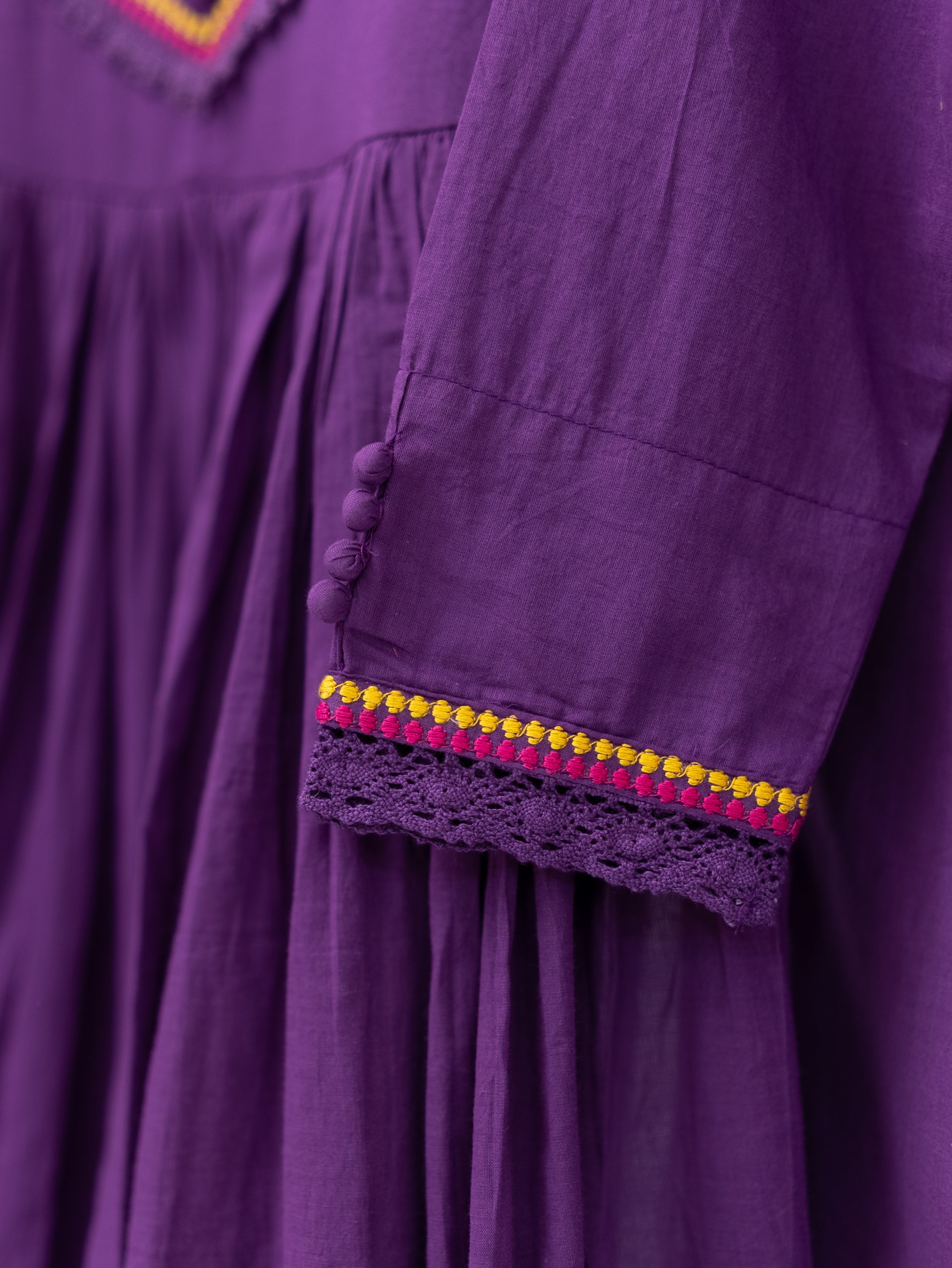 Vrishti Purple Mul Cotton Embroidered Anarkali Dupatta Set