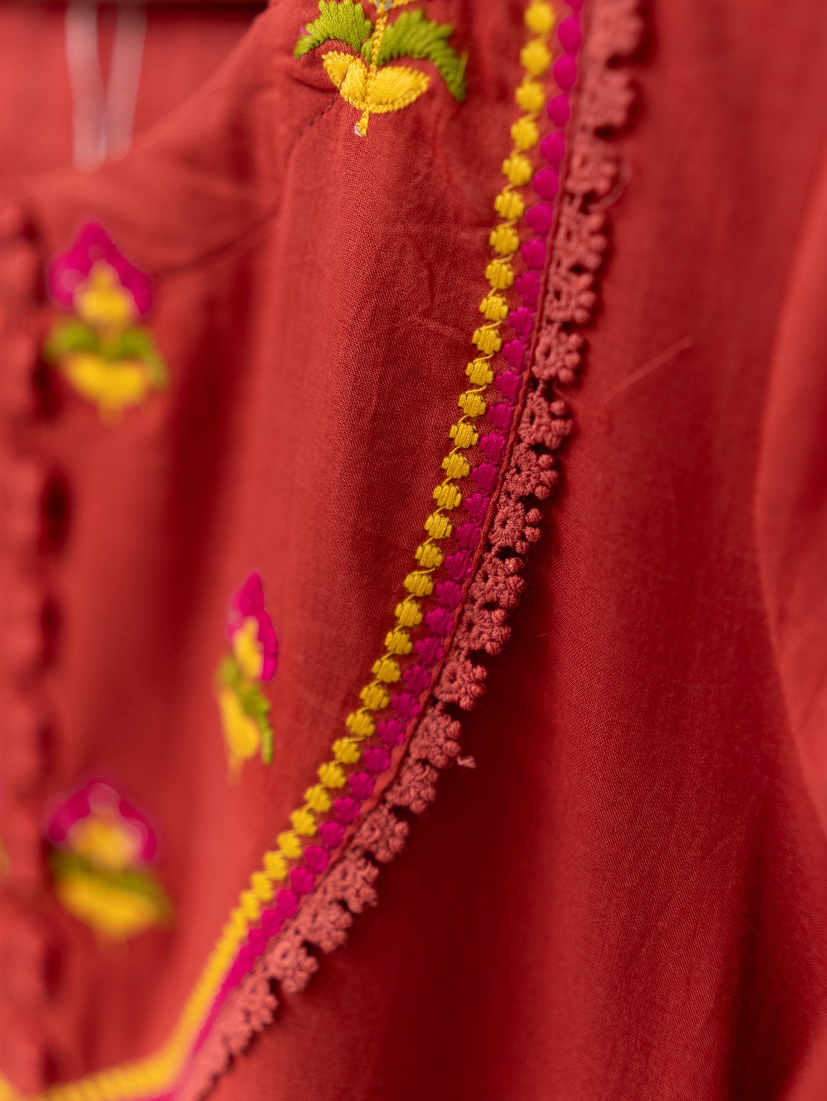 Vrishti Rust Mul Cotton Embroidered Anarkali Dupatta Set