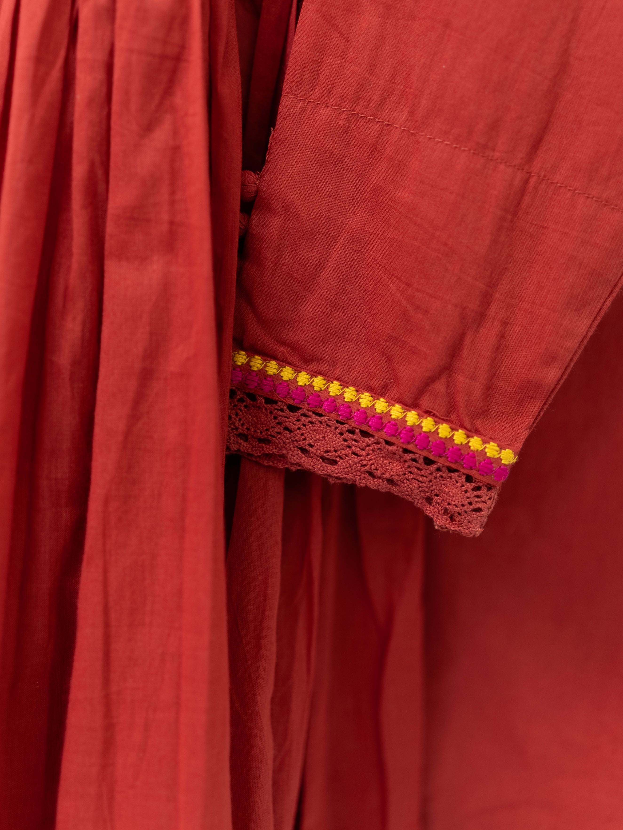 Vrishti Rust Mul Cotton Embroidered Anarkali Dupatta Set